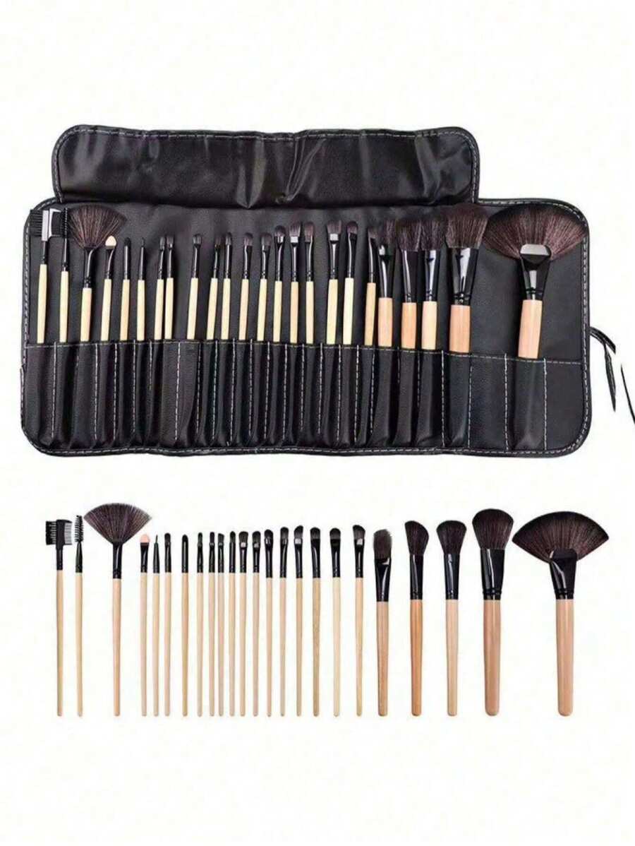 Shein 24 Pcs Makeup Brush beige Set with bag