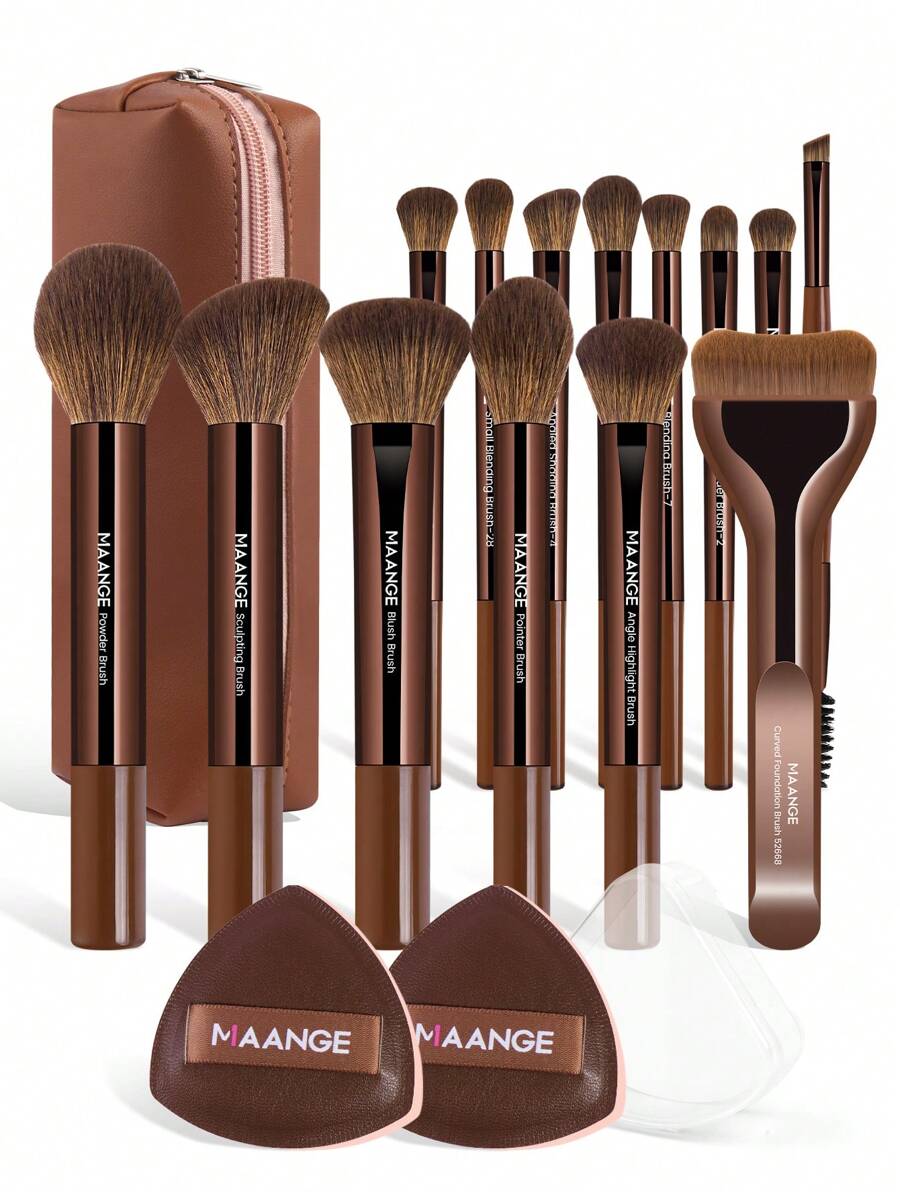 Shein Maange Makeup Brush Set 14 Pcs + Makeup Bag+ 2 sponge