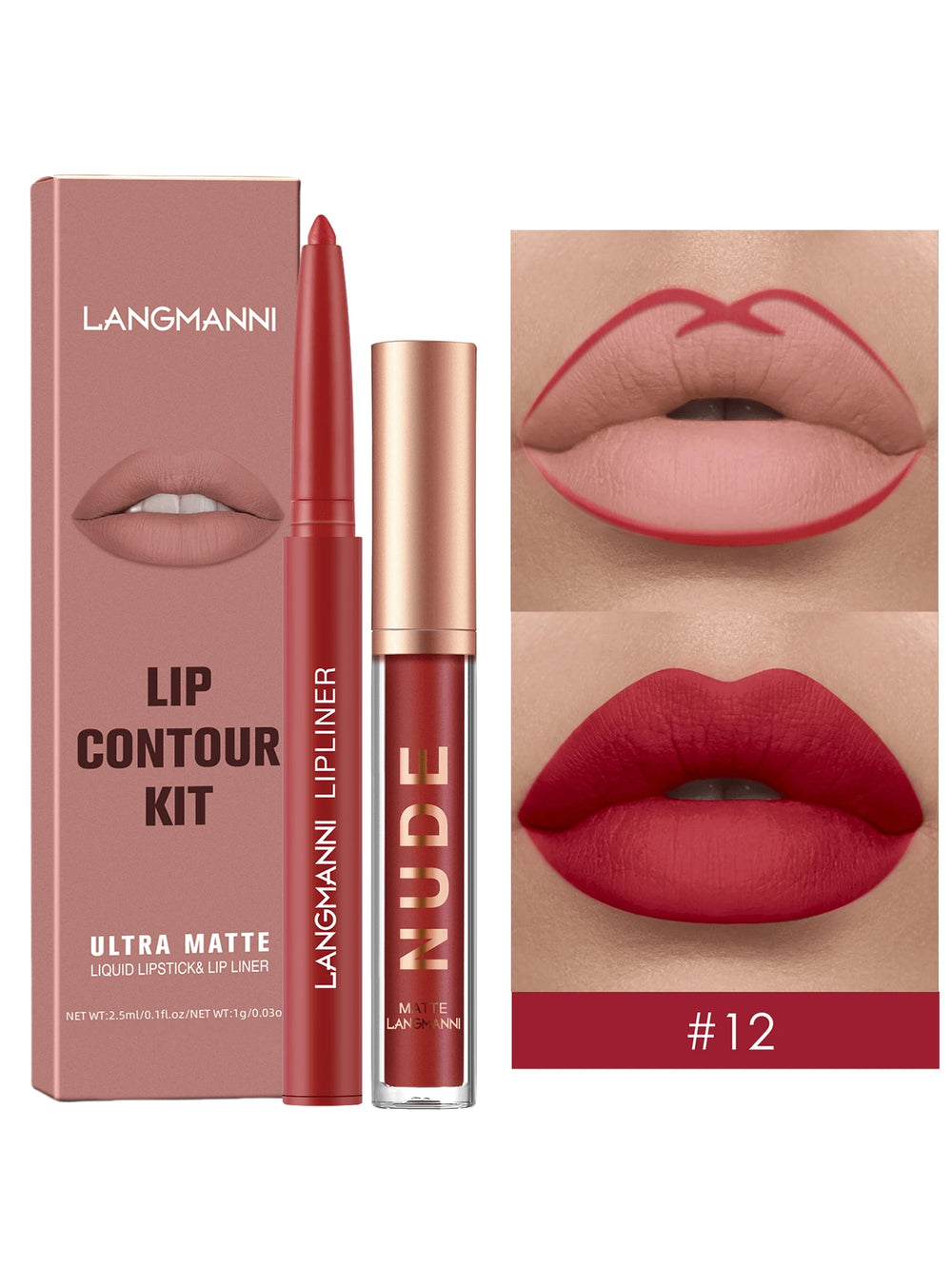 LANGMANNI Liquid Lipcolor 2pcs Lip Gloss And Lipliner
