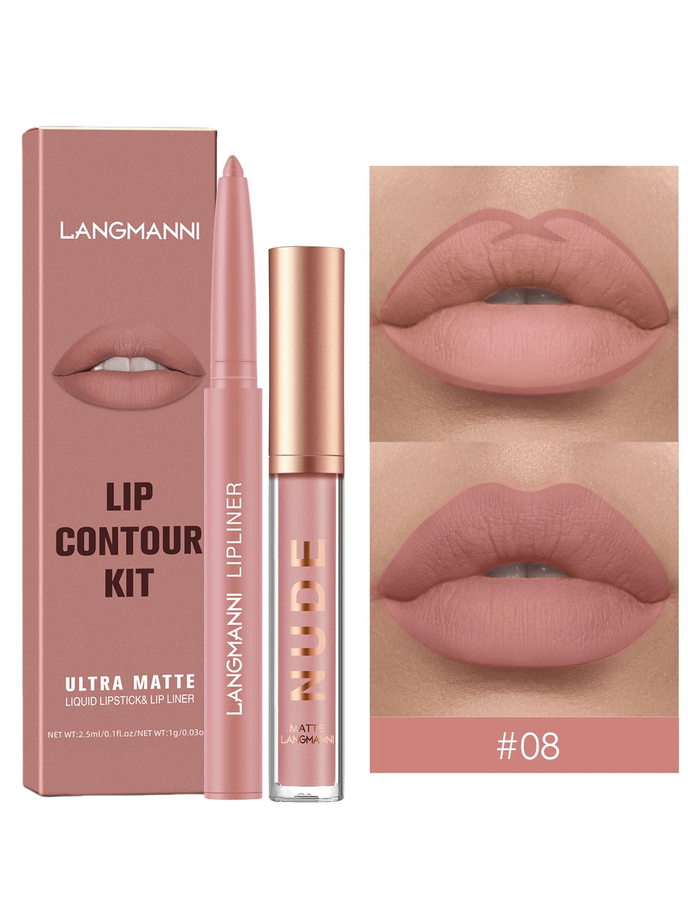 LANGMANNI Liquid Lipcolor 2pcs Lip Gloss And Lipliner
