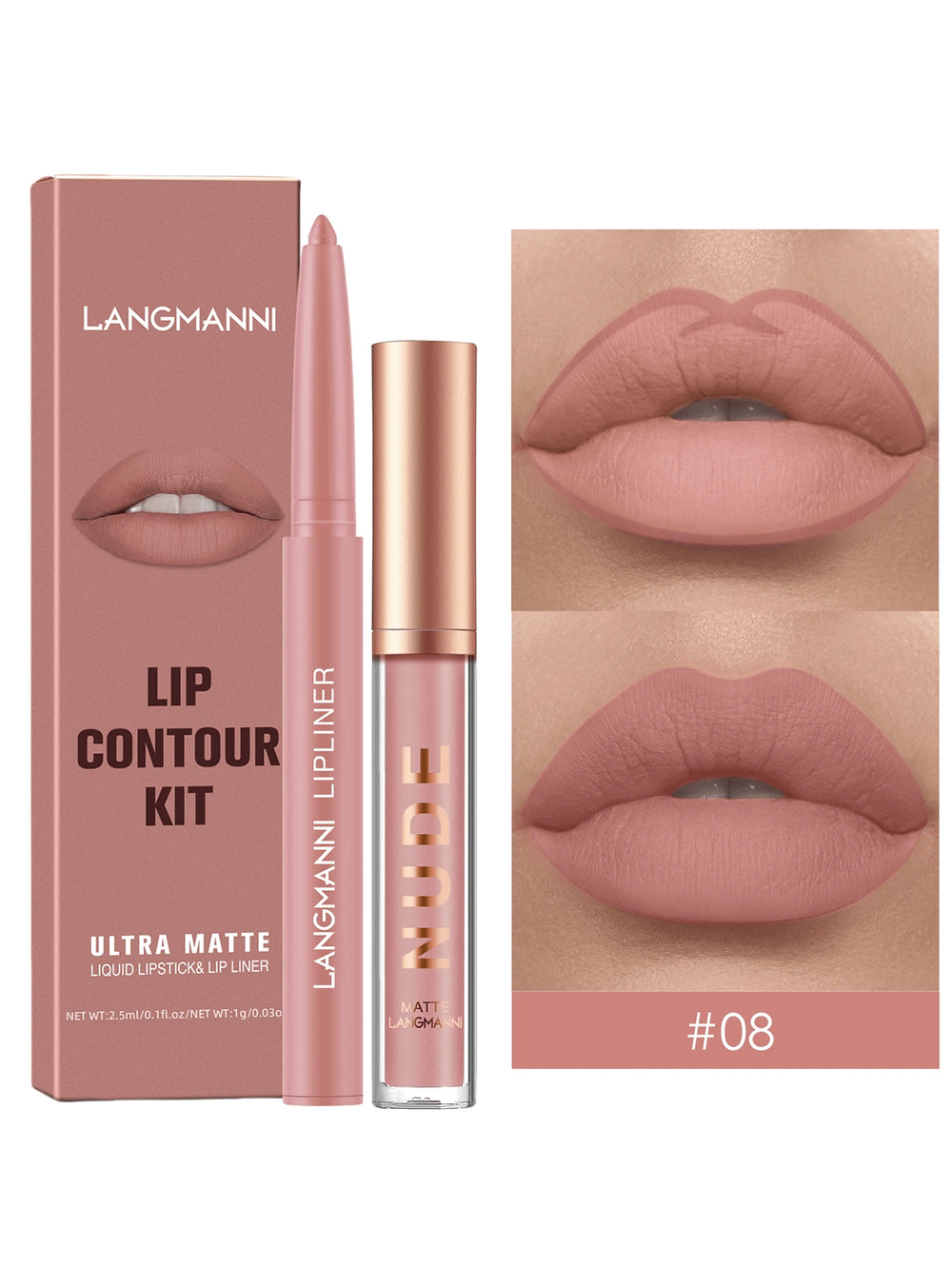 LANGMANNI Liquid Lipcolor 2pcs Lip Gloss And Lipliner