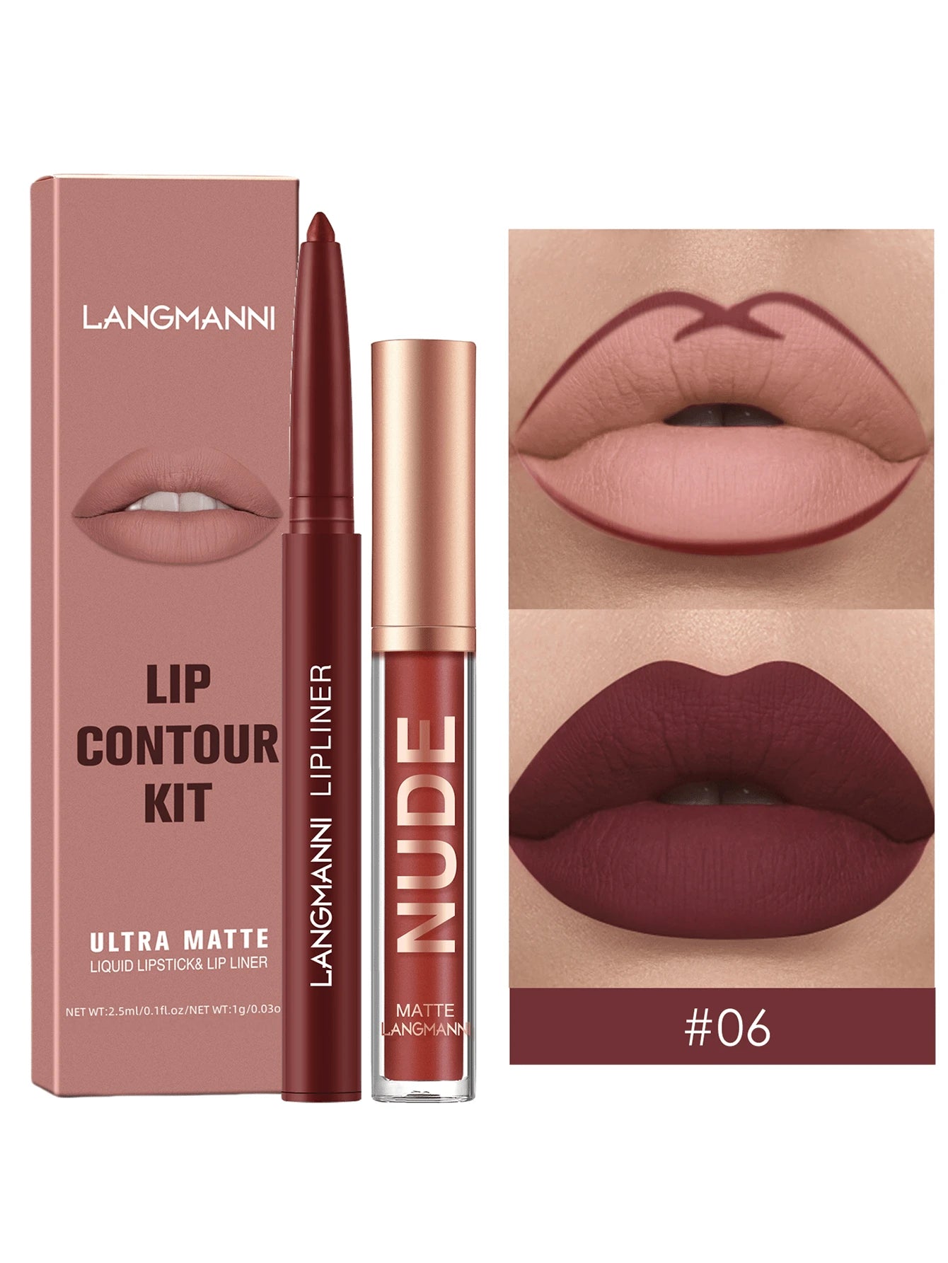LANGMANNI Liquid Lipcolor 2pcs Lip Gloss And Lipliner