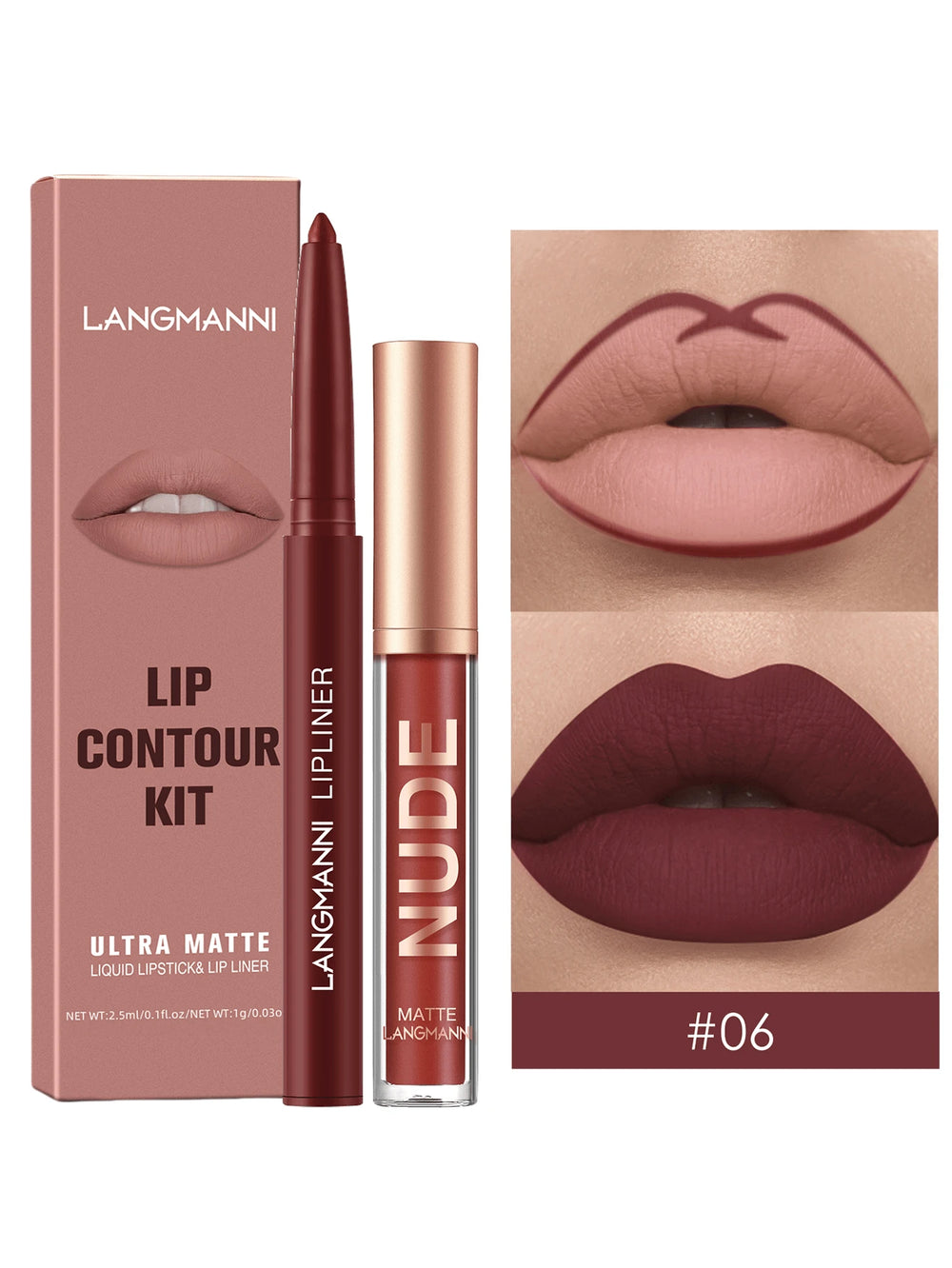 LANGMANNI Liquid Lipcolor 2pcs Lip Gloss And Lipliner