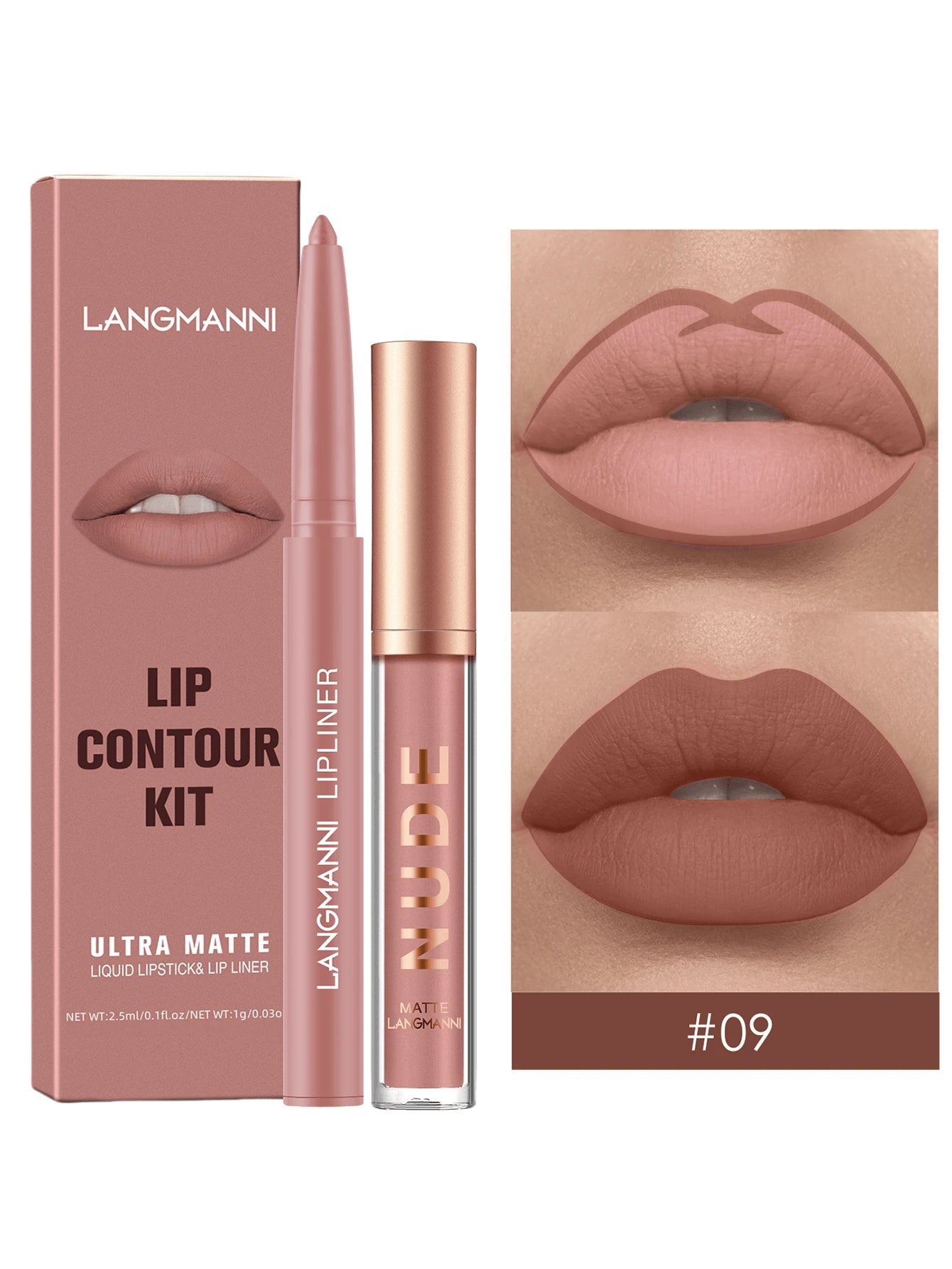 LANGMANNI Liquid Lipcolor 2pcs Lip Gloss And Lipliner