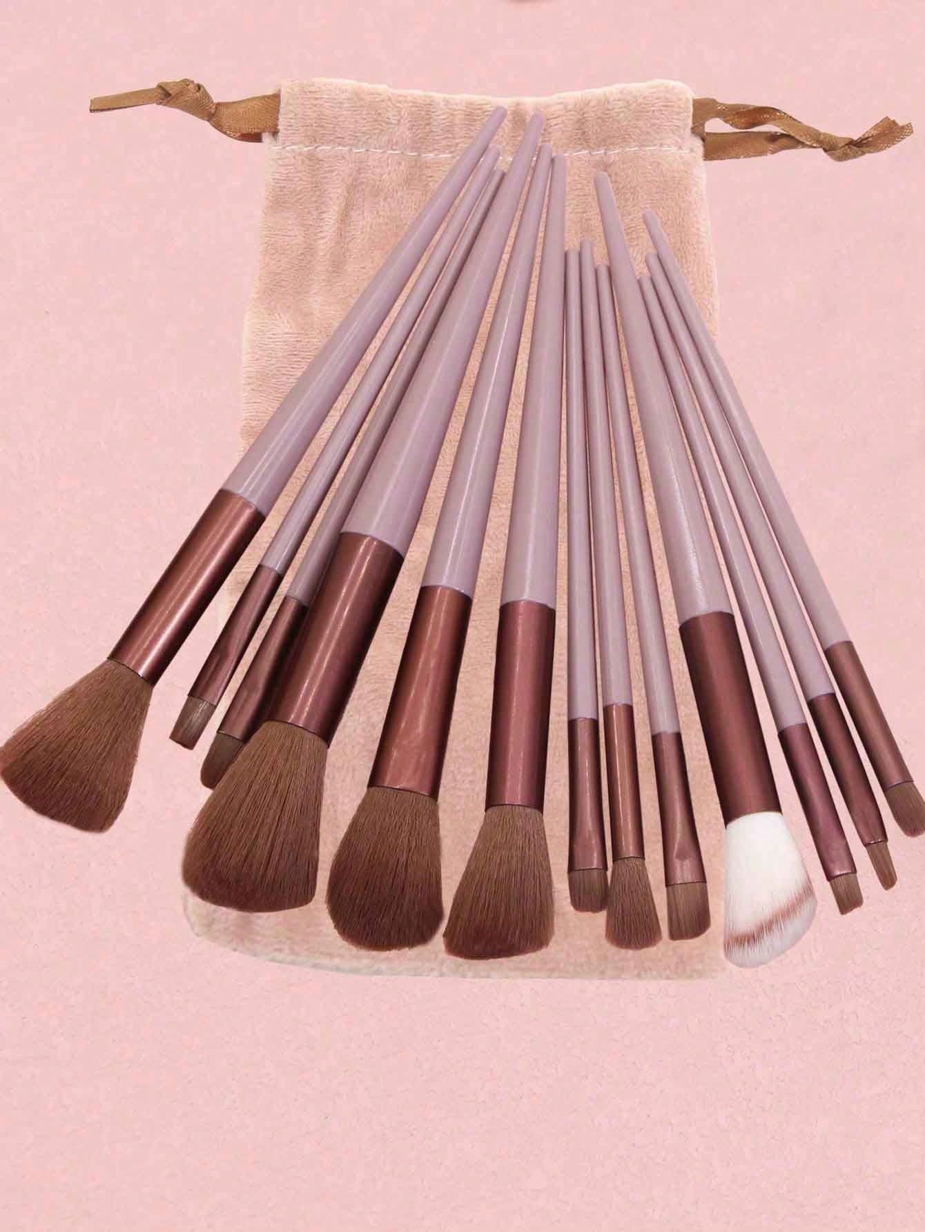 Shein 13pcs brown Makeup Brushes + Puff And Sponge