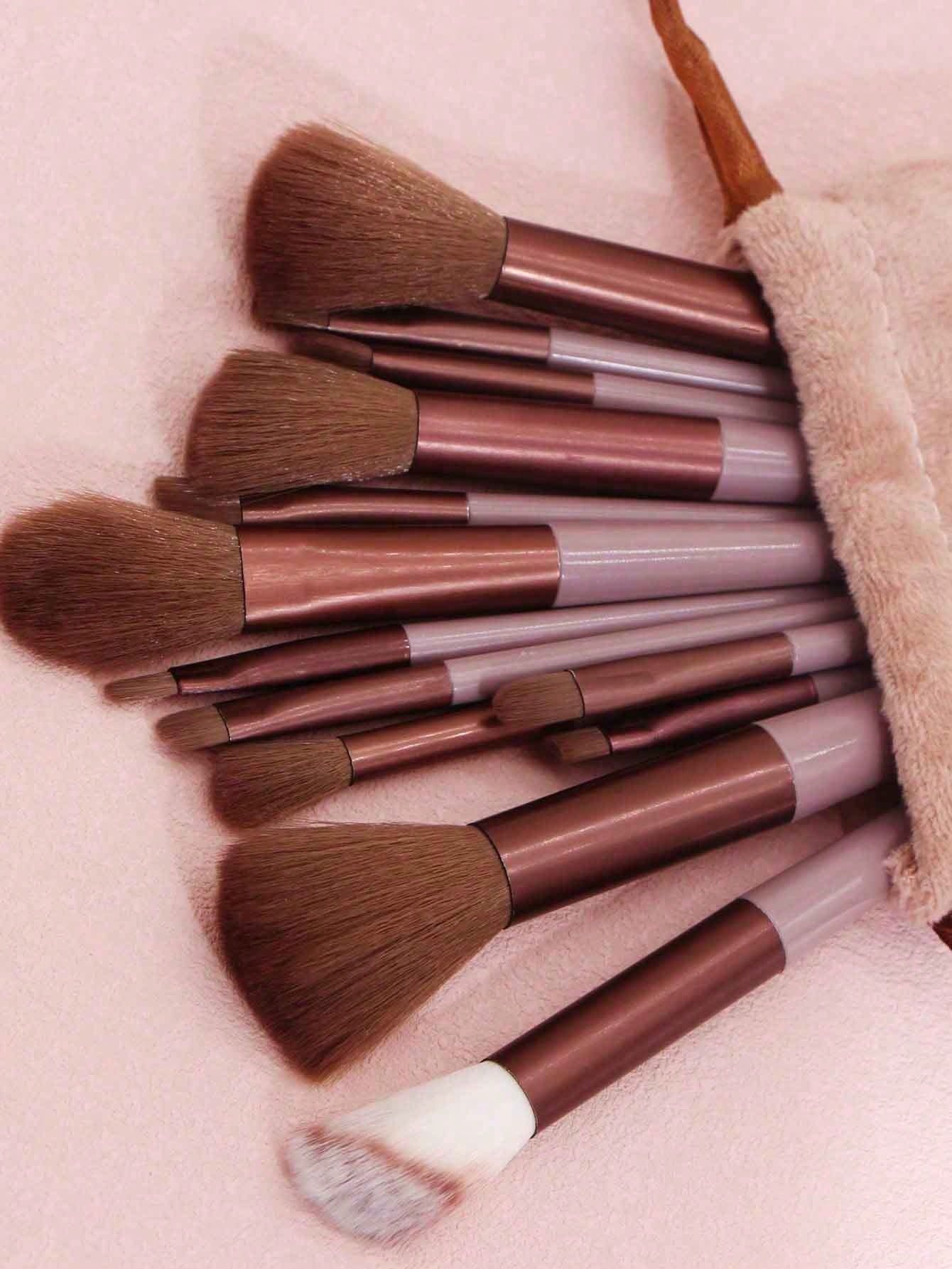 Shein 13pcs brown Makeup Brushes + Puff And Sponge