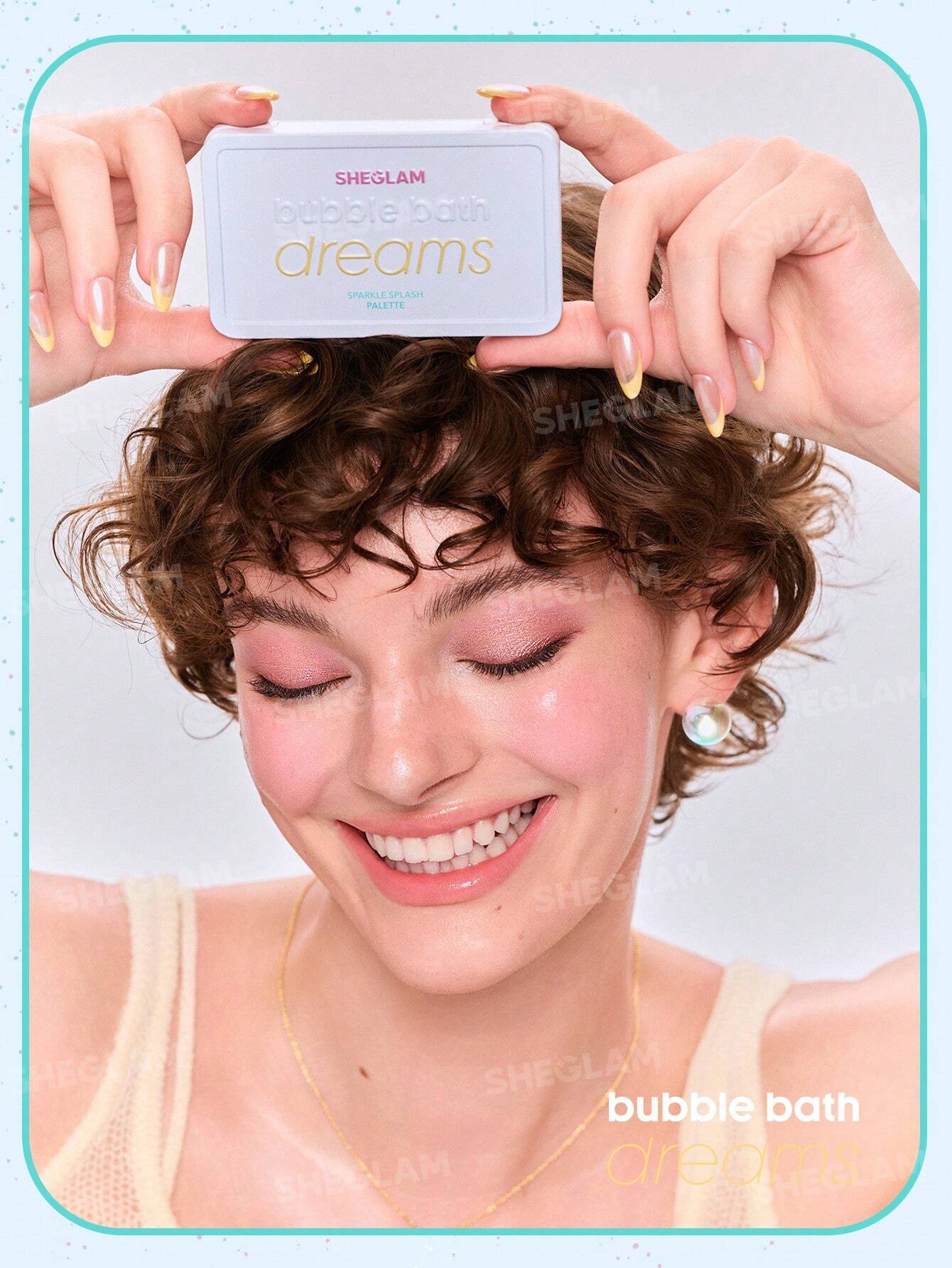 مرطب الشفاه Bubble Kiss من Sheglam + باليت Sparkle Splash + برايمر Foam Cloud + إضاءة هايلايتر + أحمر خدود ستيك