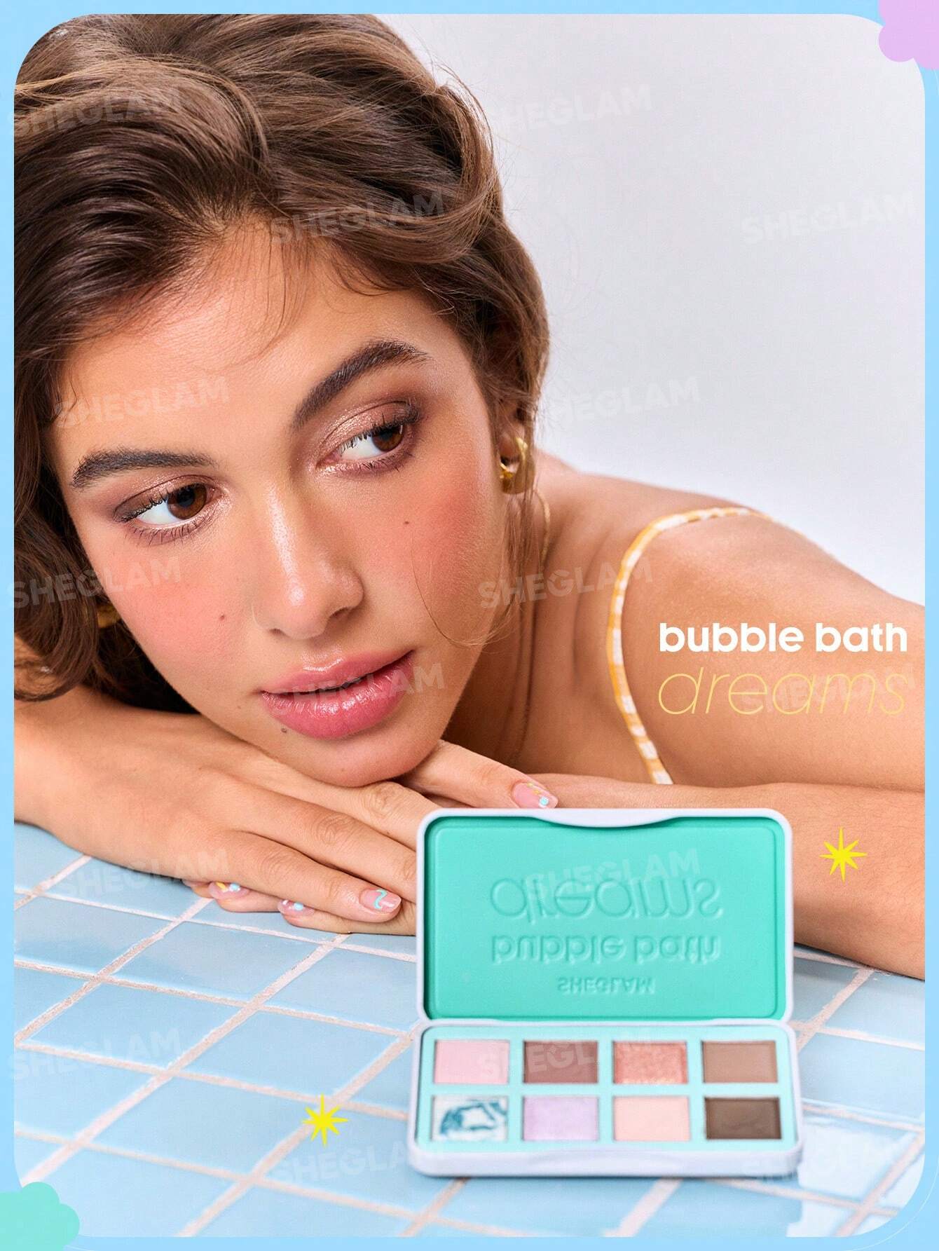مرطب الشفاه Bubble Kiss من Sheglam + باليت Sparkle Splash + برايمر Foam Cloud + إضاءة هايلايتر + أحمر خدود ستيك