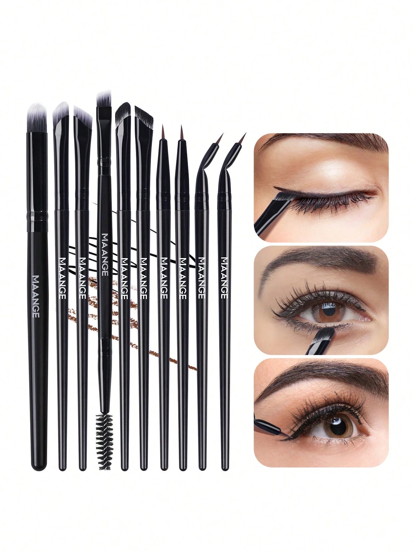 Maange 10Pcs Makeup Brush Black