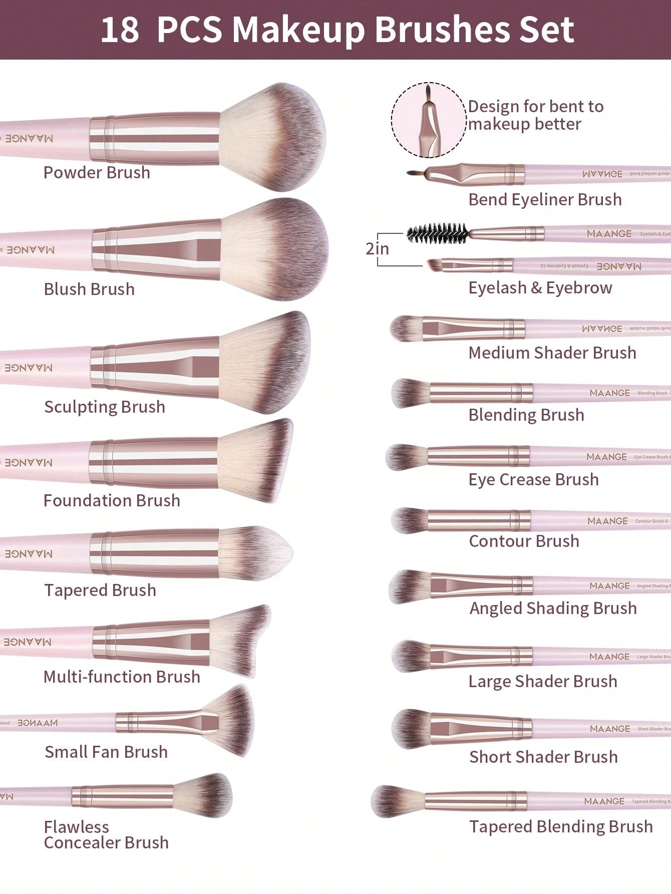 Maange 18 Pcs and Sponge Makeup Kit With Bag Pink