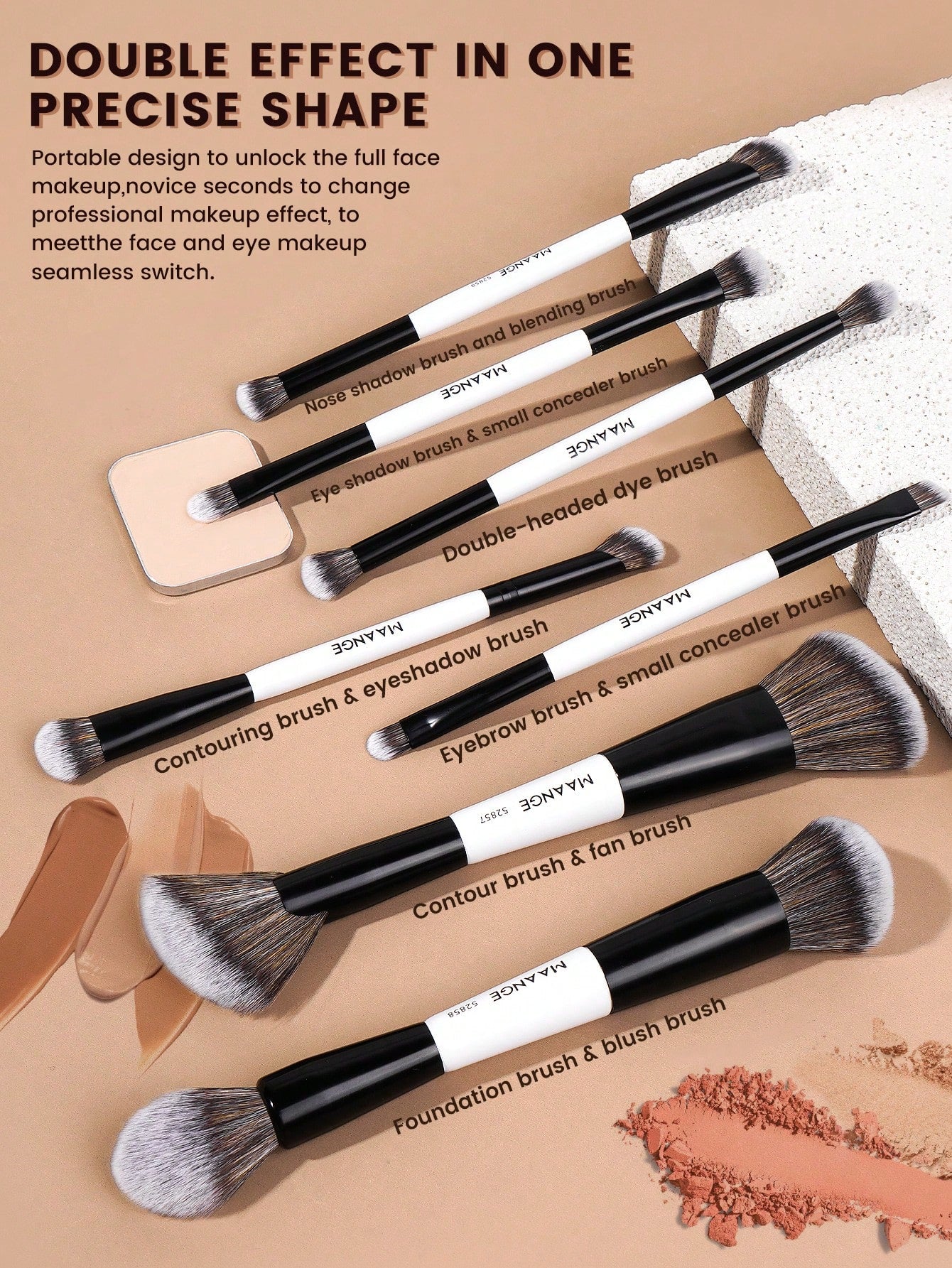 Maange 10Pcs Makeup Brush Set With Bag