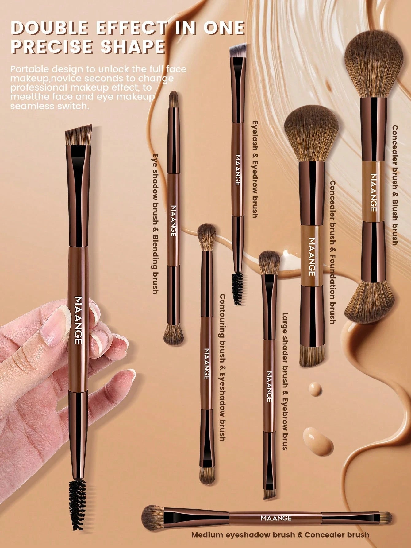 Maange Makeup Brush Brown 12Pcs