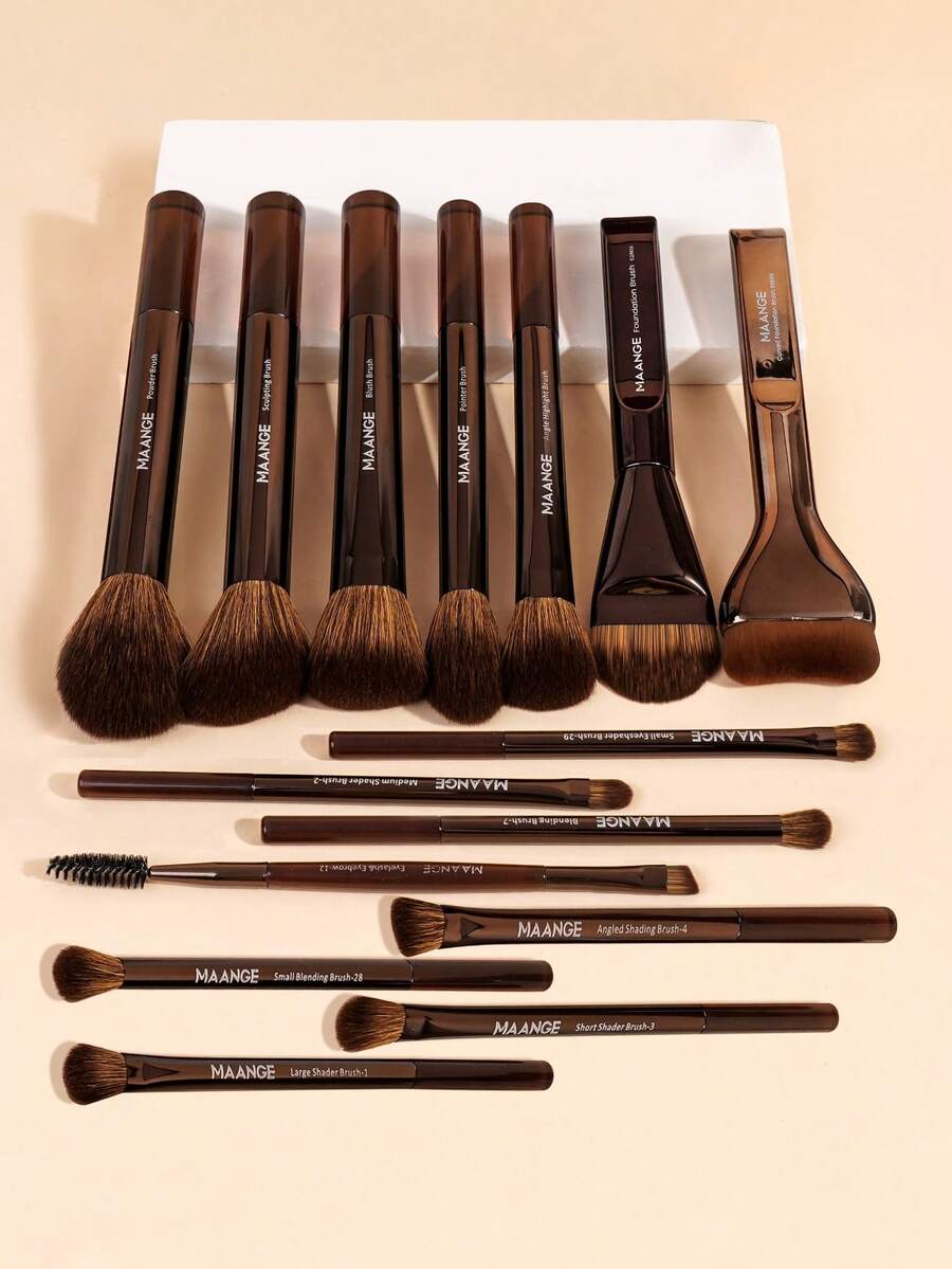 Shein Maange Makeup Brush Set 14 Pcs + Makeup Bag+ 2 sponge