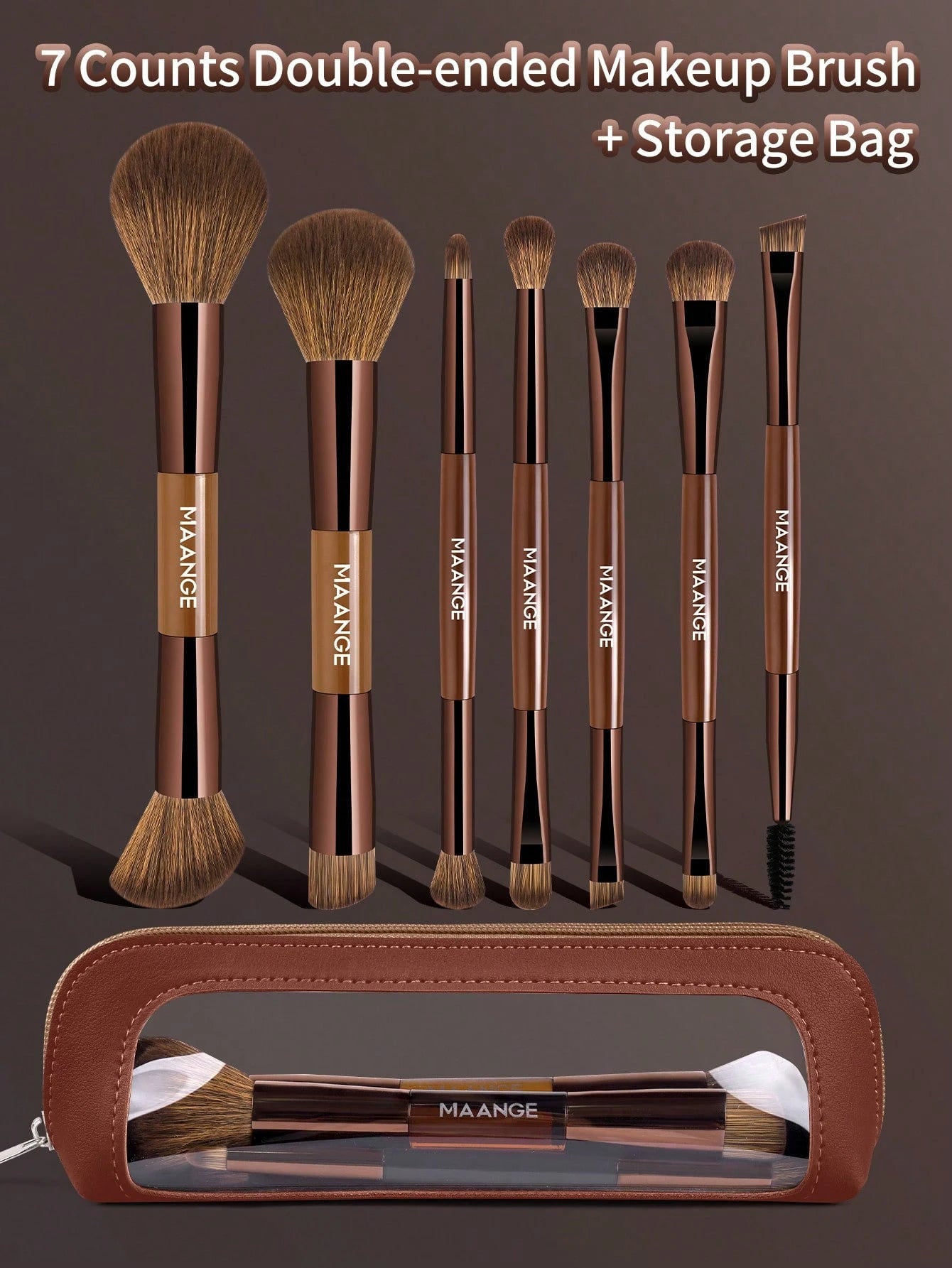 Maange Makeup Brush Brown With Bag 7Pcs