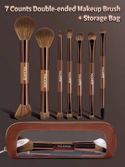 Maange Makeup Brush Brown With Bag 7Pcs