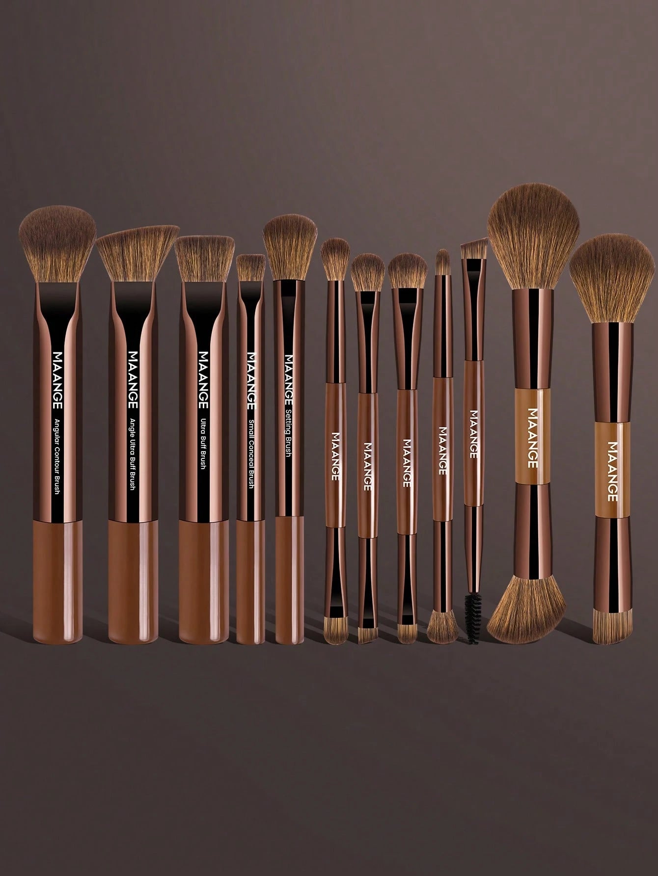 Maange Makeup Brush Brown 12Pcs