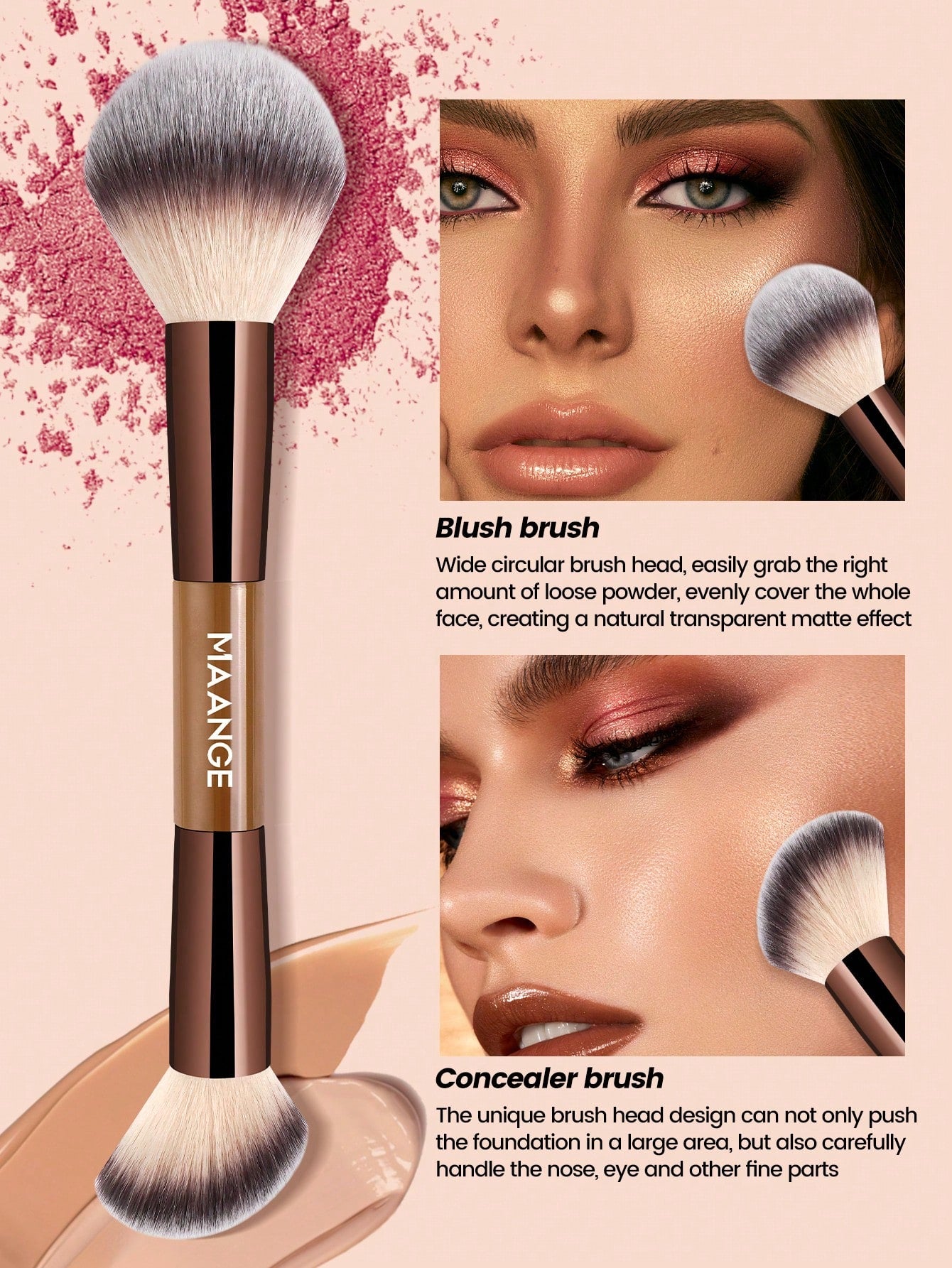Maange Makeup Brush Brown 13Pcs With Bag