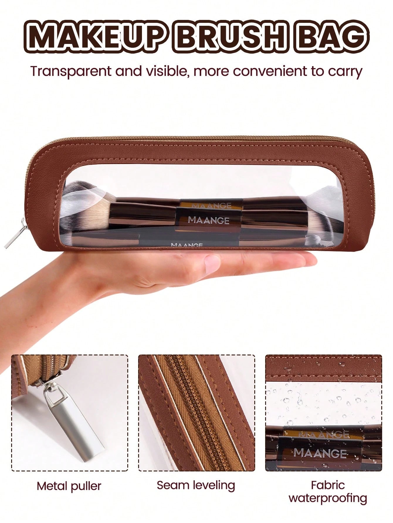 Maange Makeup Brush Brown 13Pcs With Bag