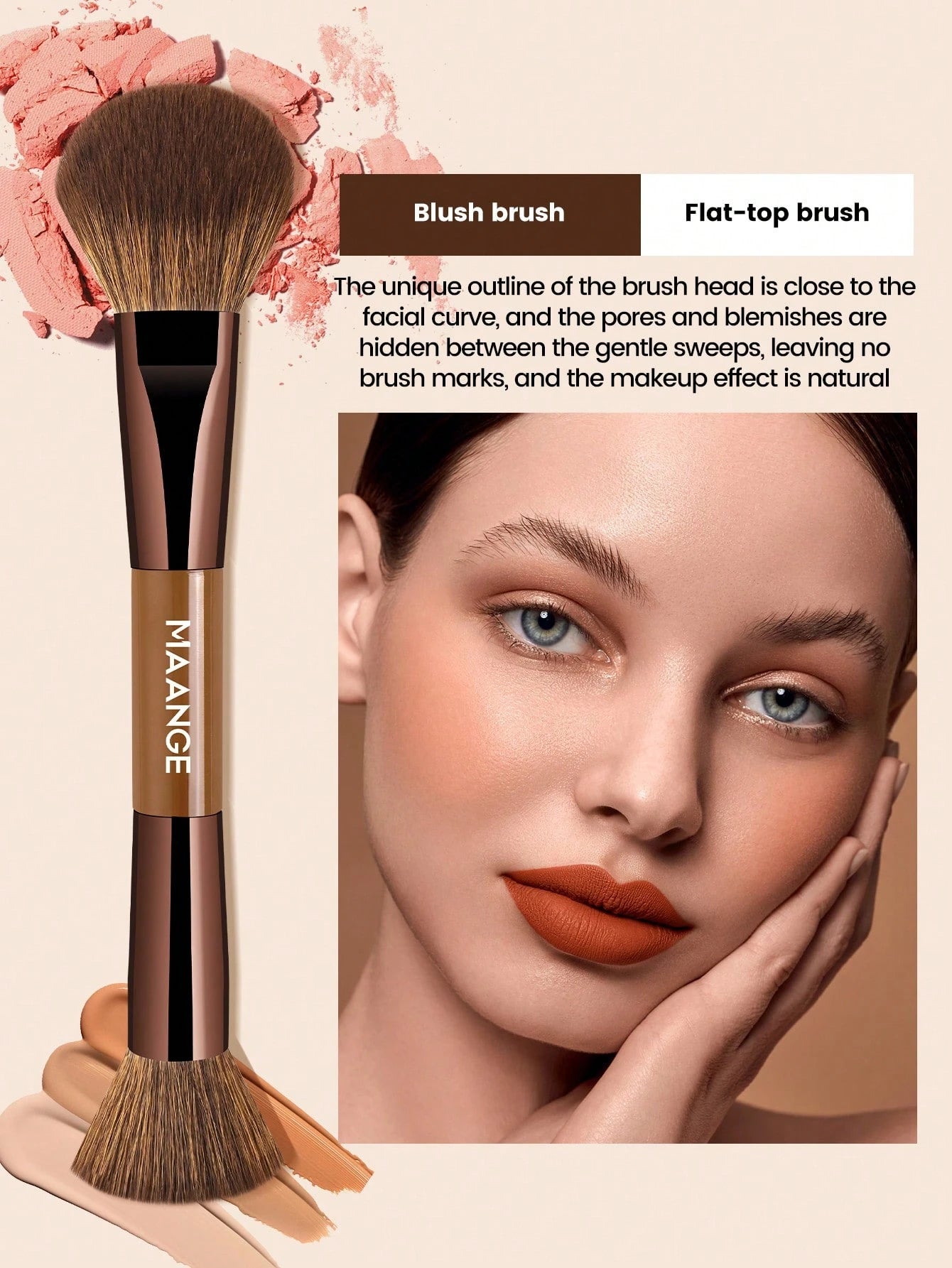 Maange Makeup Brush brown With Bag 13Pcs