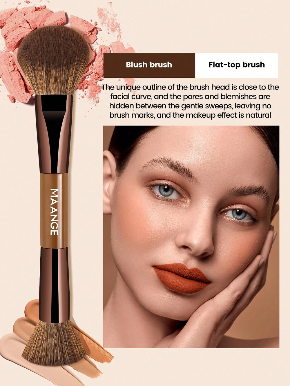 Maange Makeup Brush brown With Bag 13Pcs