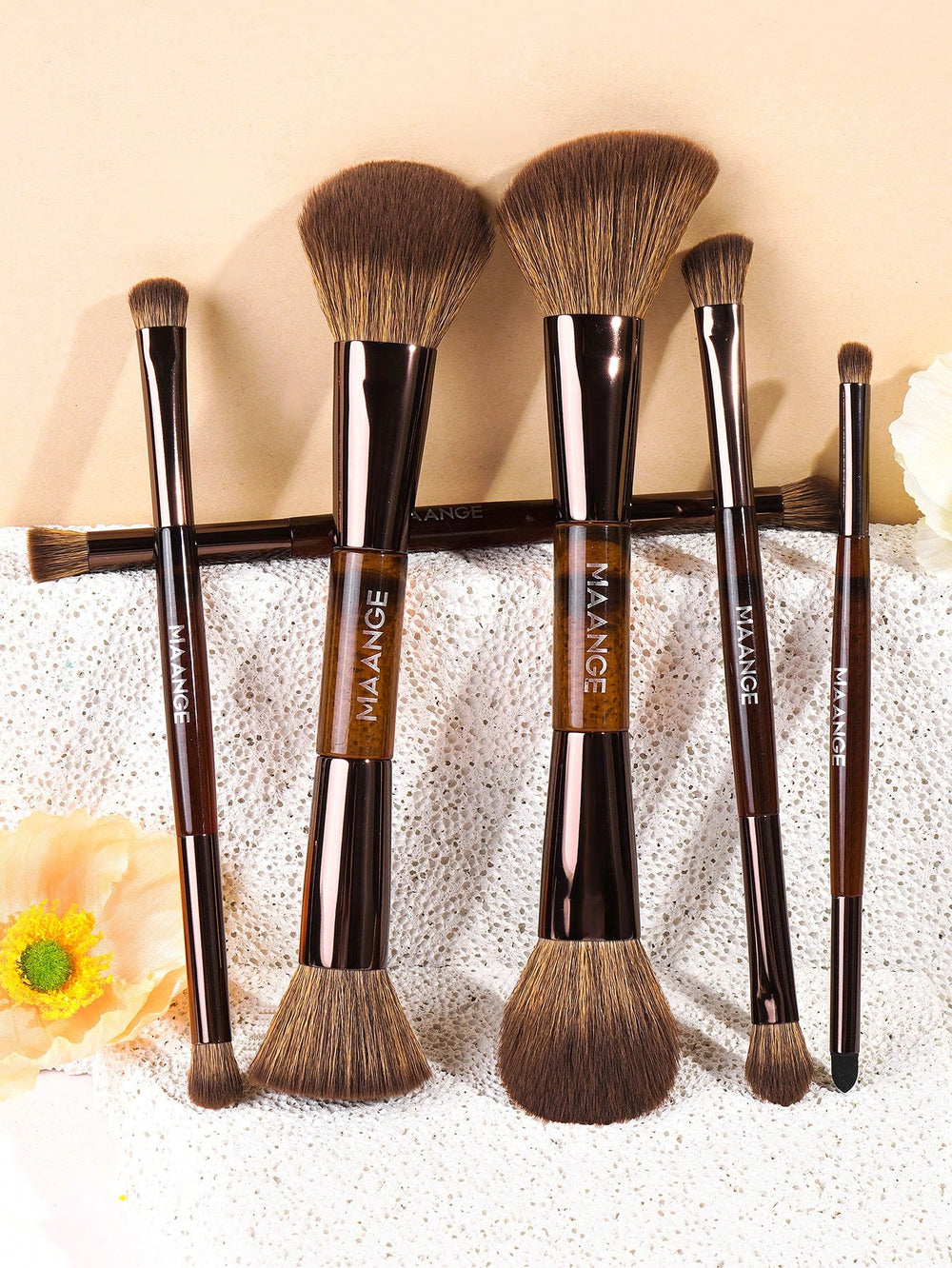 Maange Makeup Brush brown With Bag 13Pcs
