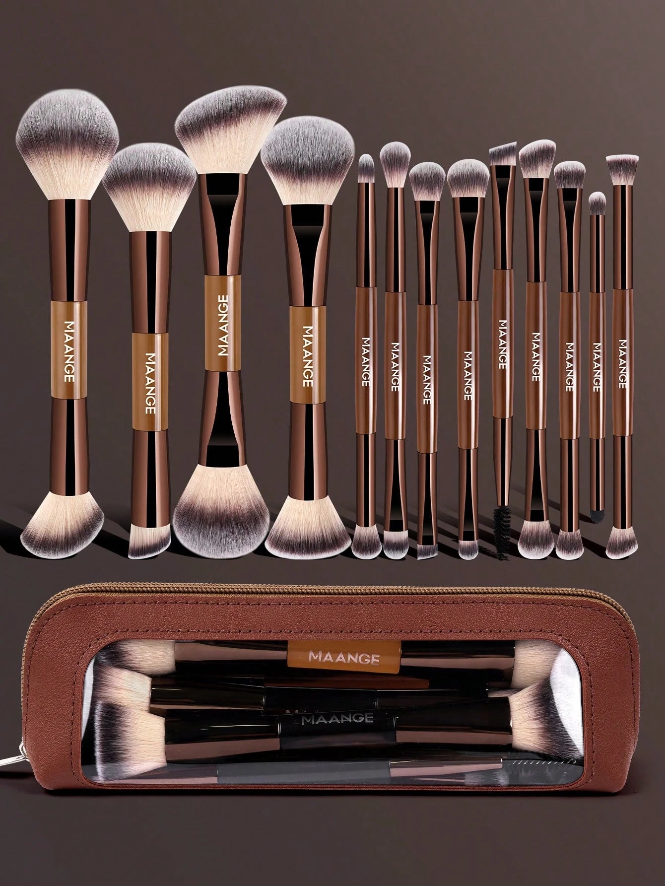 Maange 13 Pcs Double Ended Makeup Brush With Bag