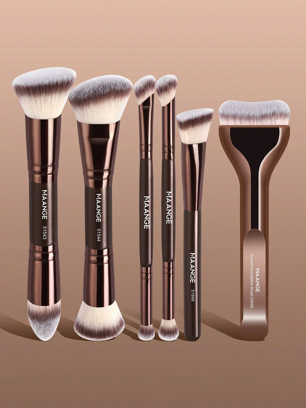 Maange 6 Pcs Double Ended Makeup Brush Dark Brown