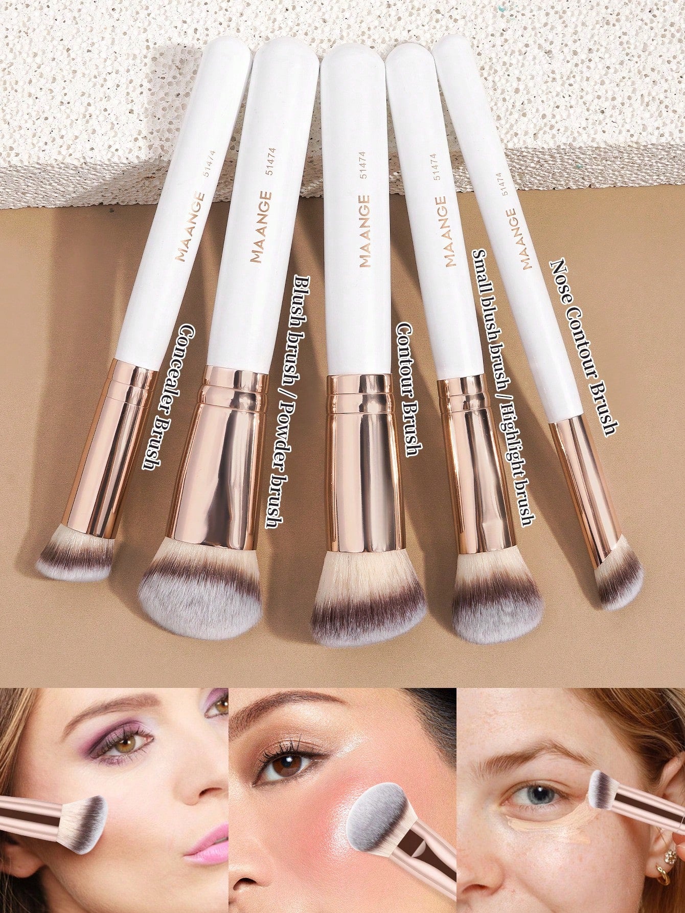 Maaange 5Pcs Makeup Brush White