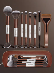 Maange 8Pcs Makeup Brush With Bag Brown