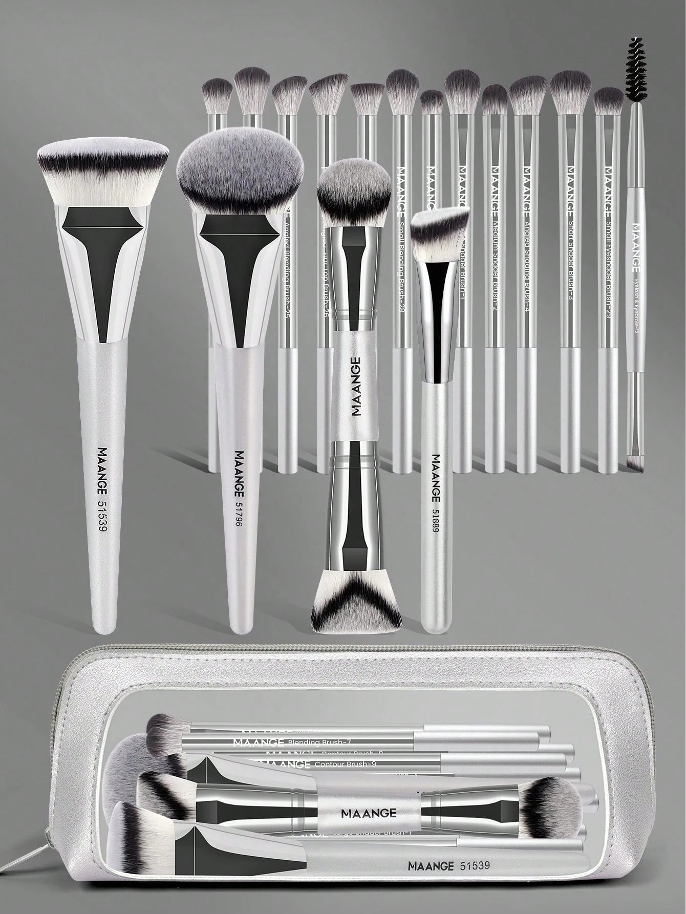 Maange Pro Makeup Brush Silver 17Pcs