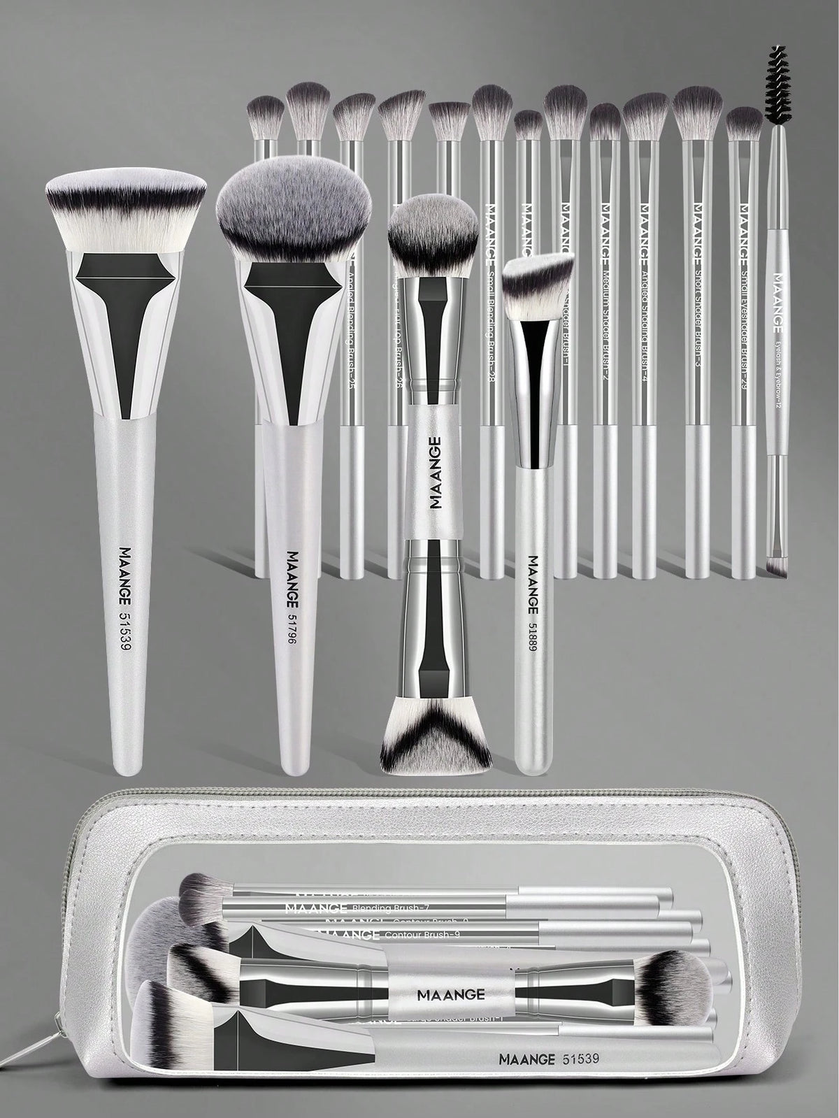 Maange Pro Makeup Brush Silver 17Pcs