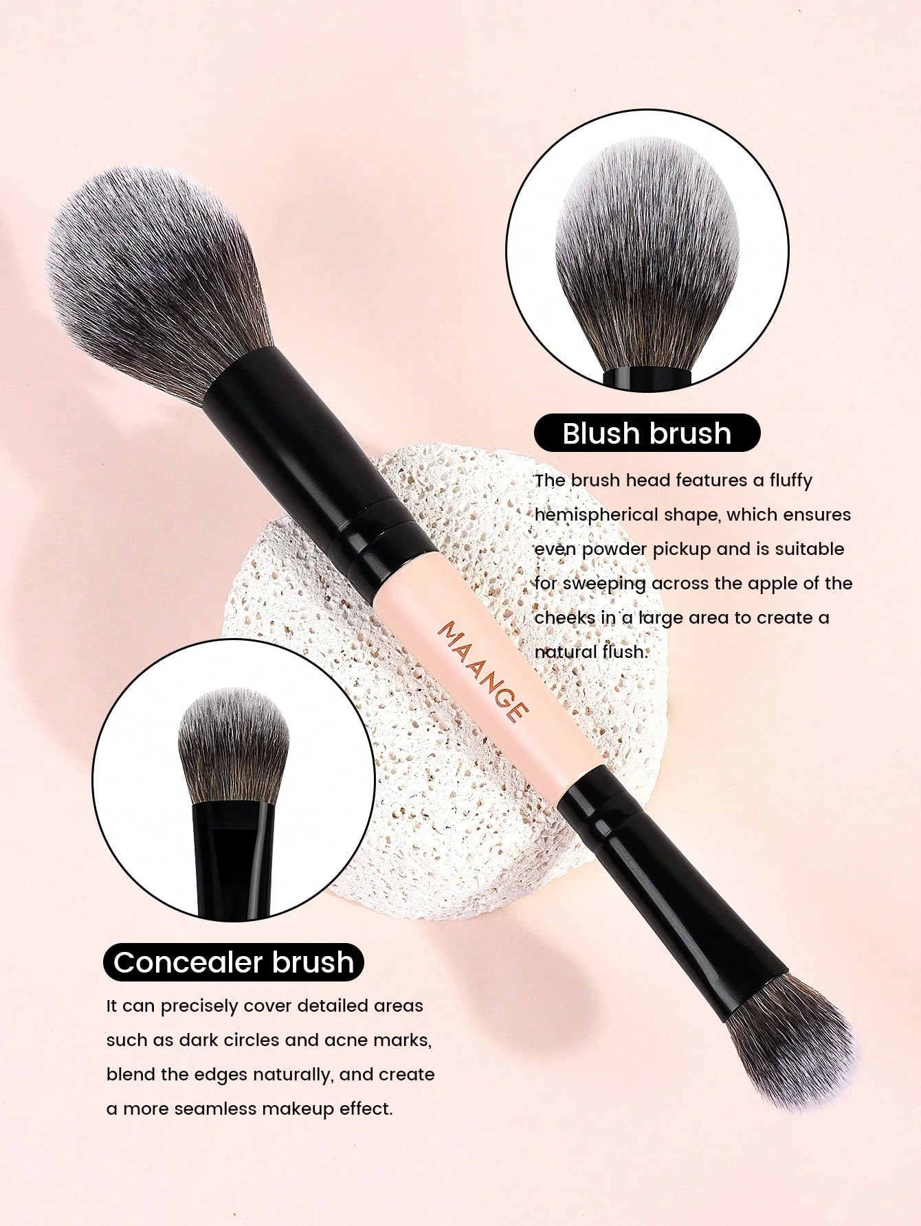 Maange 10Pcs Makeup Brush Black and Pink