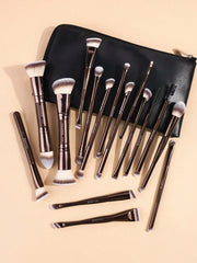 Maange 16Pcs Professional Makeup Brush Dark Brown With Bag
