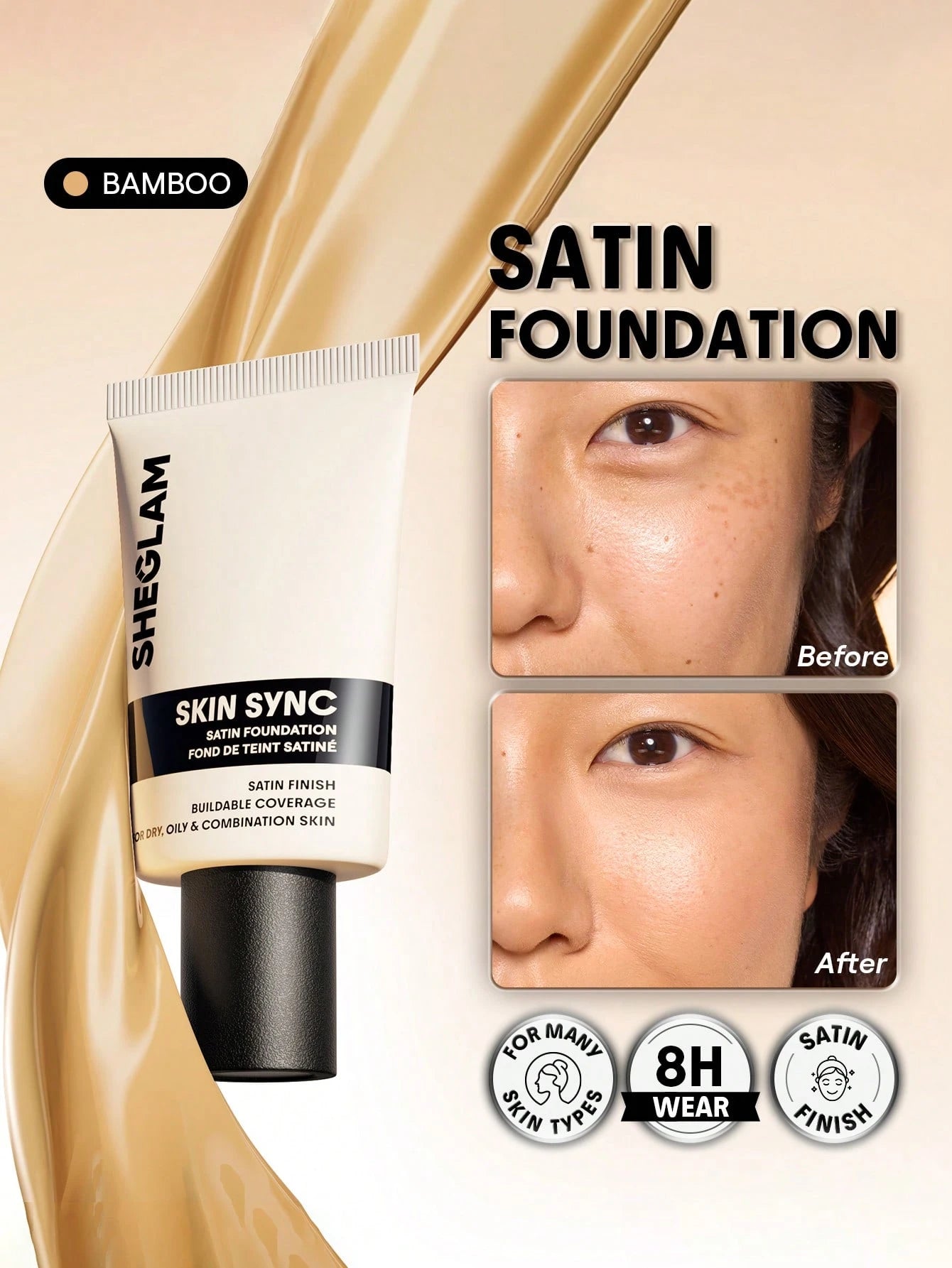 sheglam skin sync satin foundation 30g