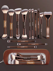 Maange Makeup Brush Brown 13Pcs With Bag