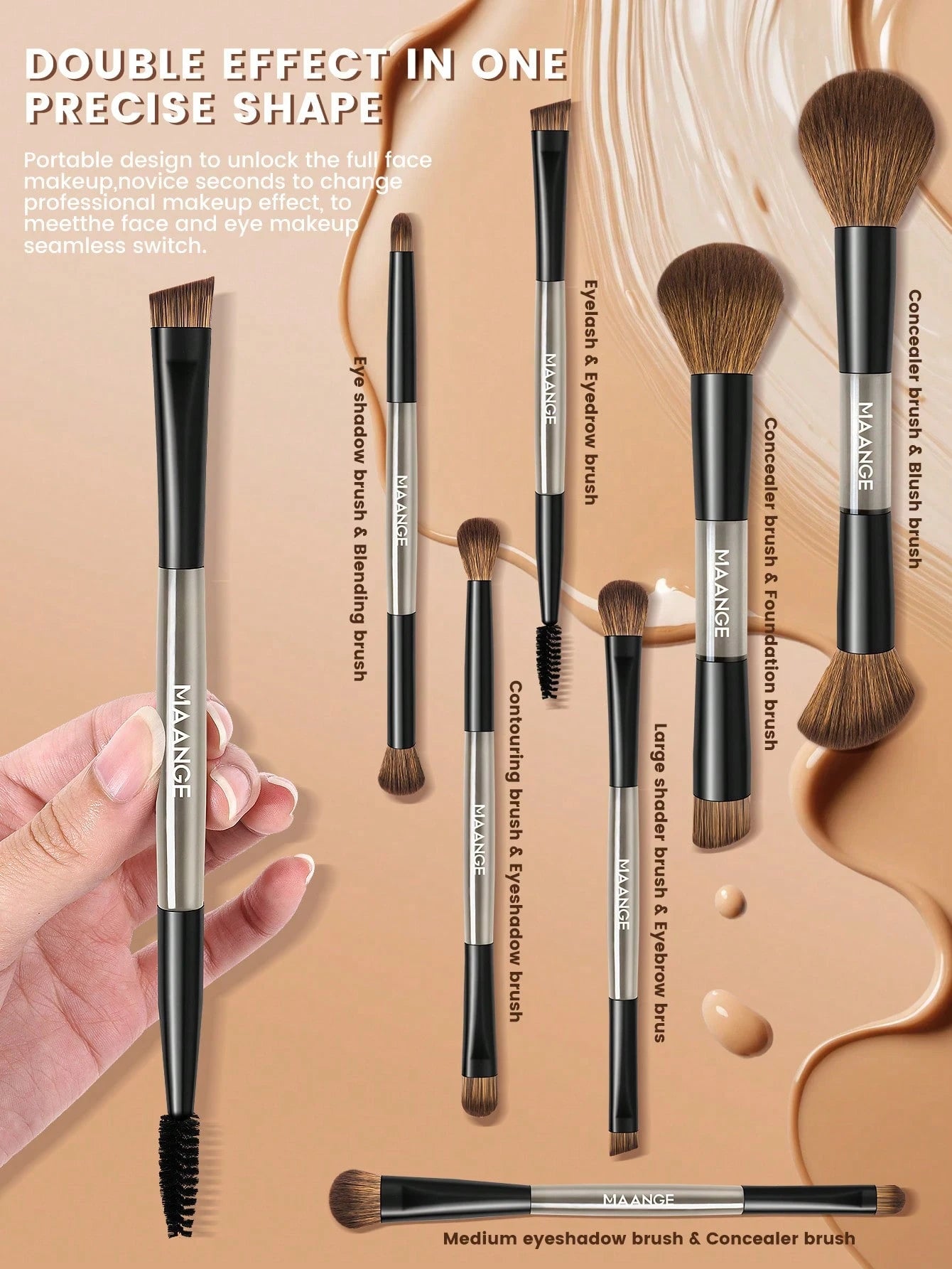 Maange 7Pcs Makeup Brush Black With Bag