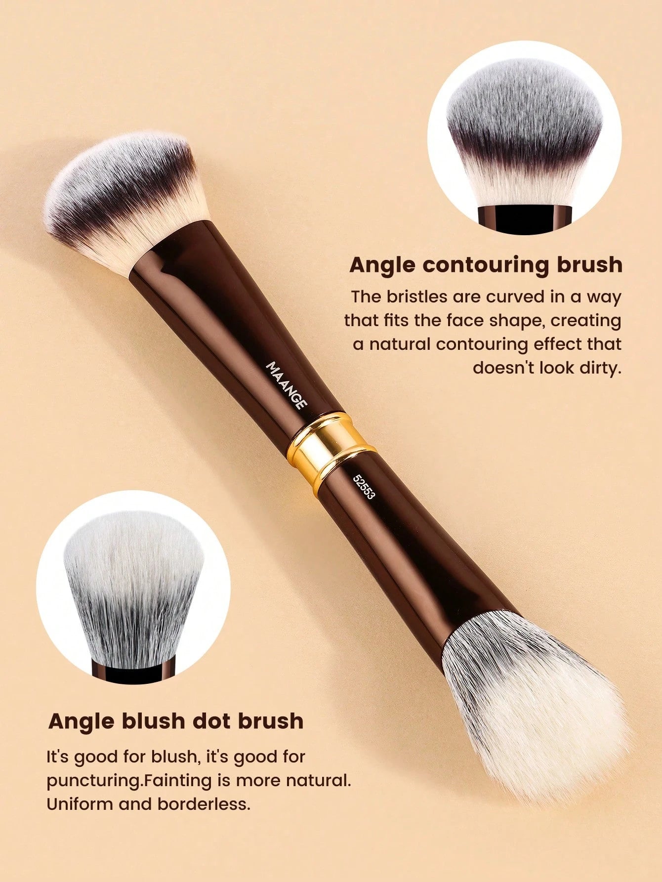 Maange 16Pcs Makeup Brush Dark Brown With Bag