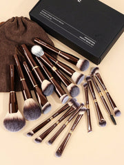 Maange 16Pcs Makeup Brush Dark Brown With Bag