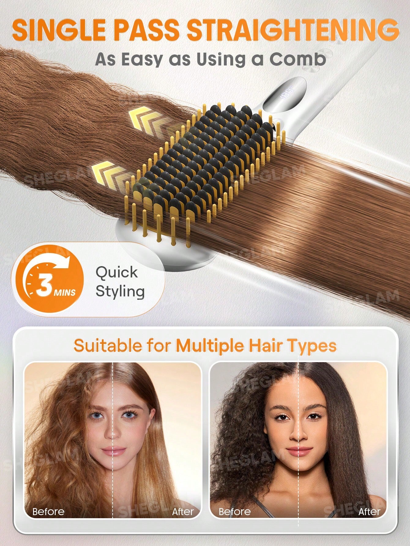 Sheglam Hair Sleek Chic Triple Grip Straightening Brush
