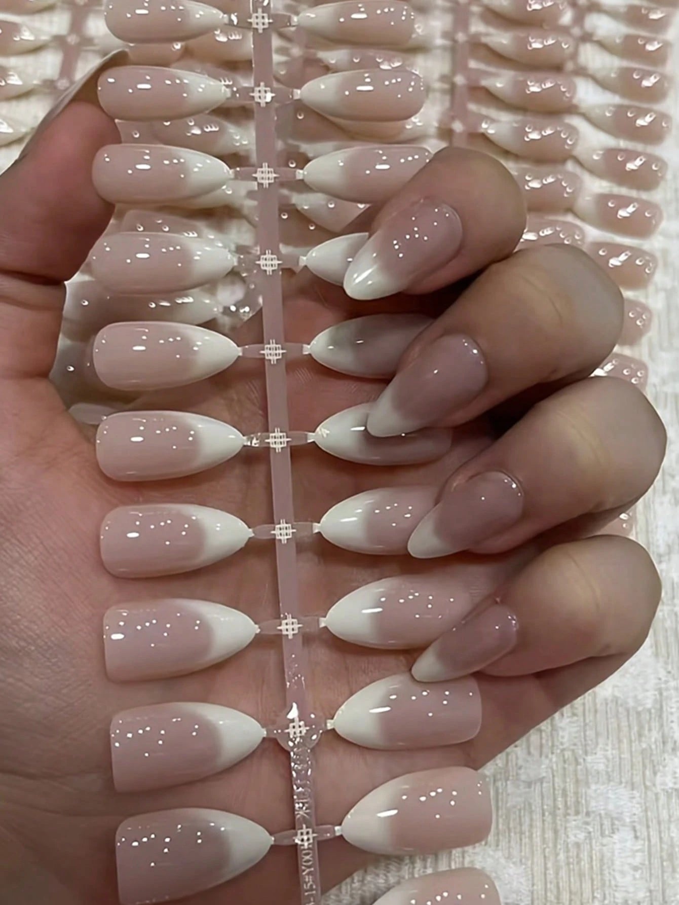 Shein 120pcs Medium Long Almond Shaped Ombre White Nail Stickers