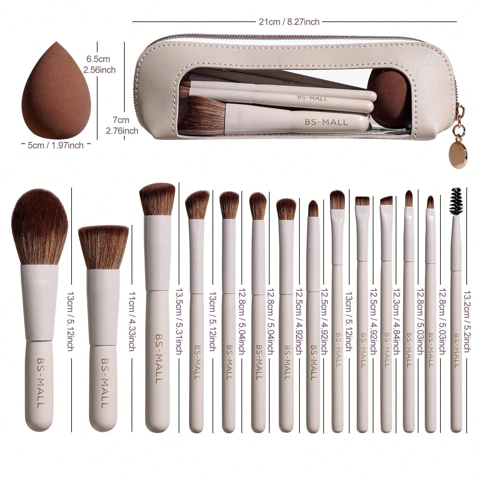 BS-MALL 14Pcs makeup brush set with Bag- Begie