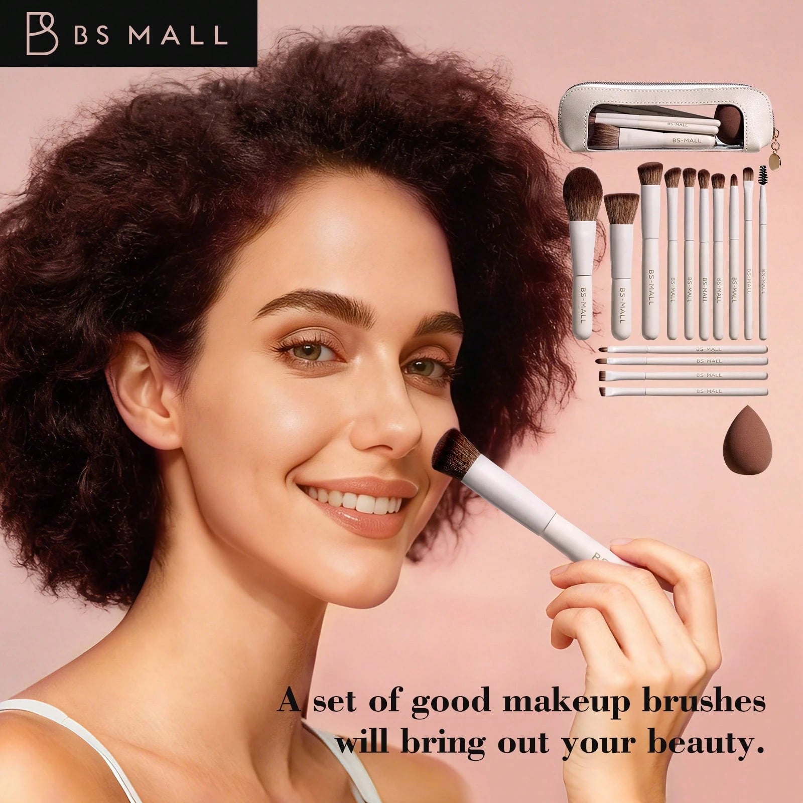 BS-MALL 14Pcs makeup brush set with Bag- Begie