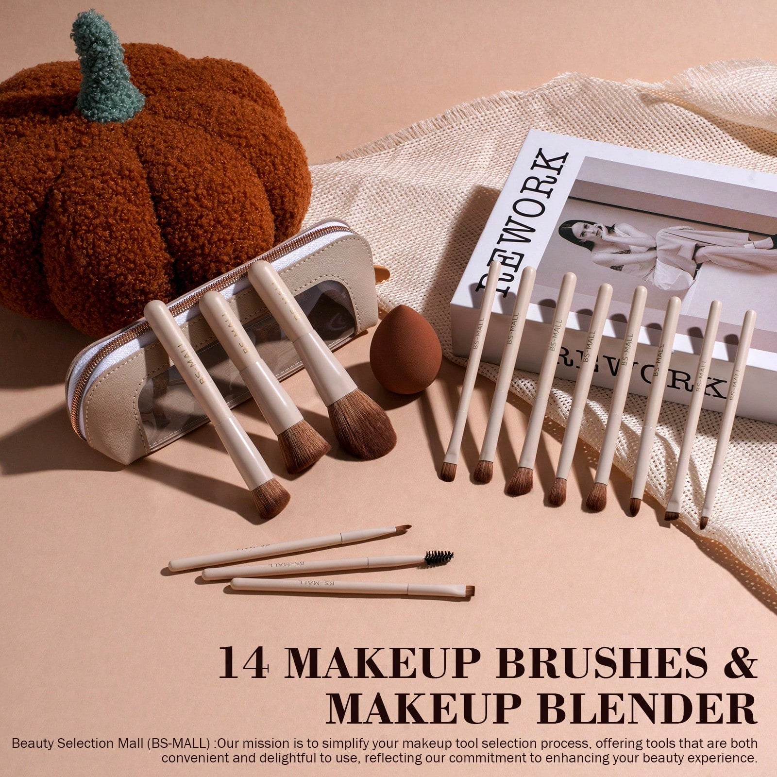 BS-MALL 14Pcs makeup brush set with Bag- Begie