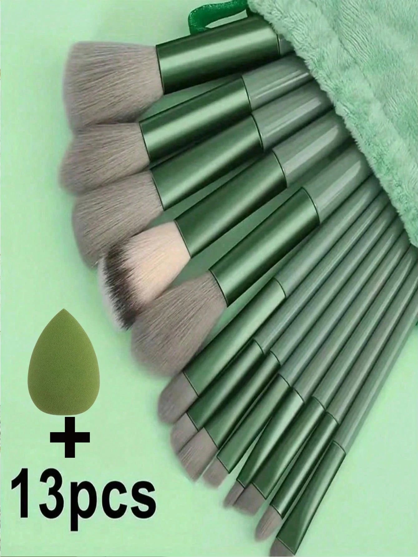 Shein 13Pcs Makeup Brush and Sponge Green
