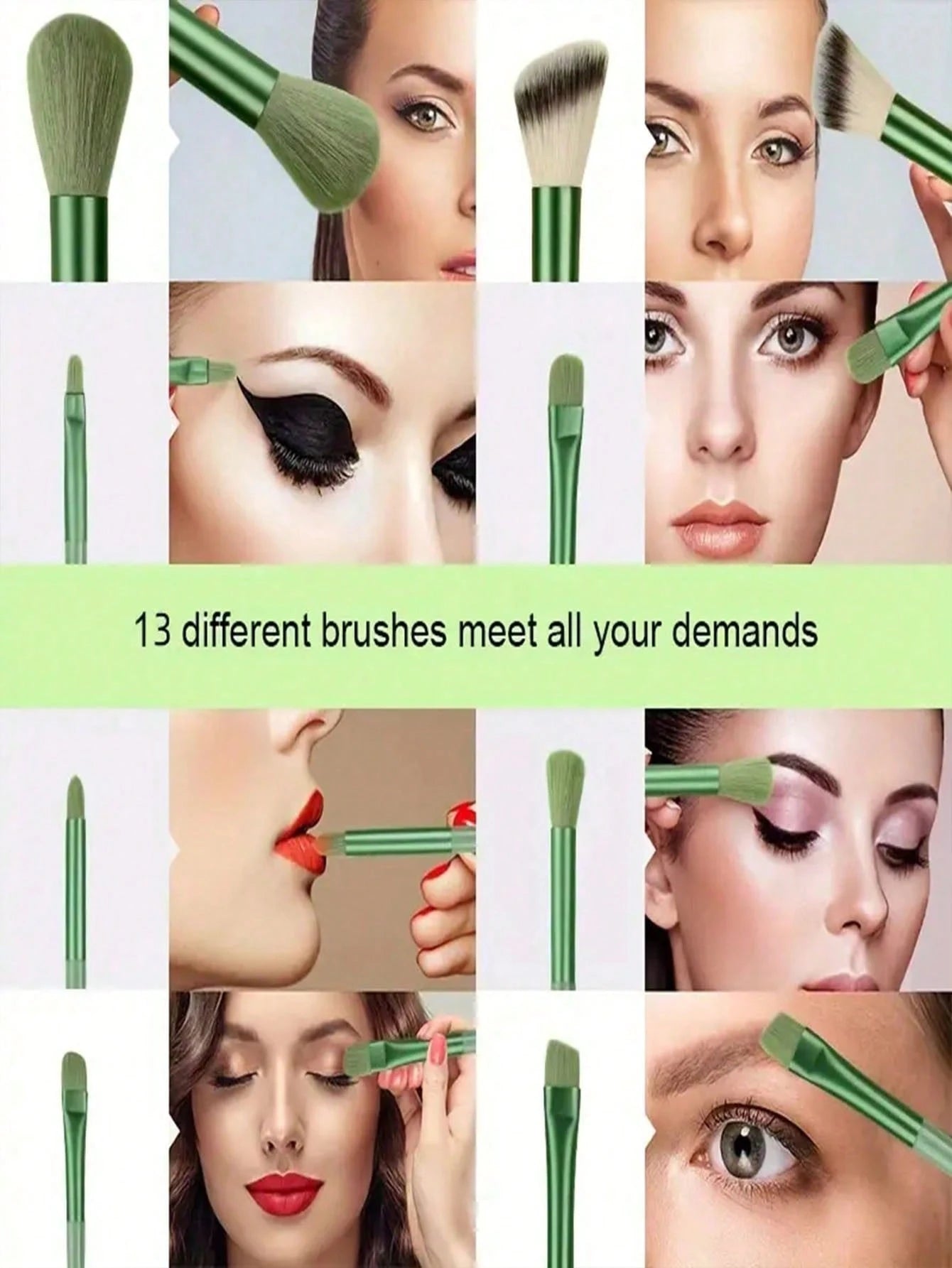 Shein 13Pcs Makeup Brush and Sponge Green