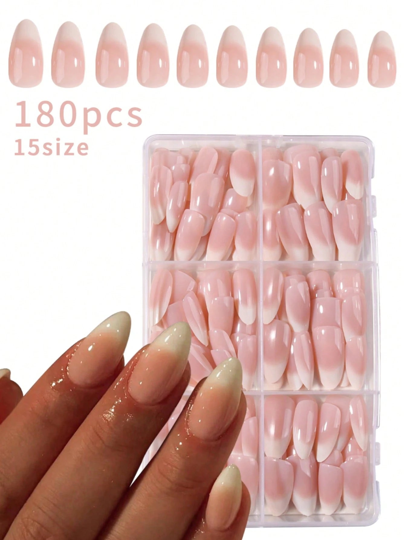 Shein 180pcs Almond-Shaped Ombre White Nail Stickers