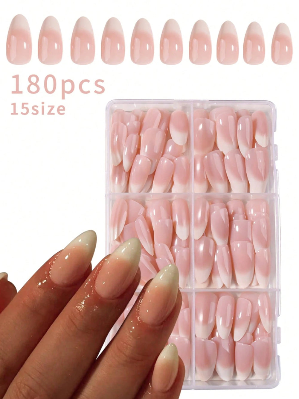 Shein 180pcs Almond-Shaped Ombre White Nail Stickers