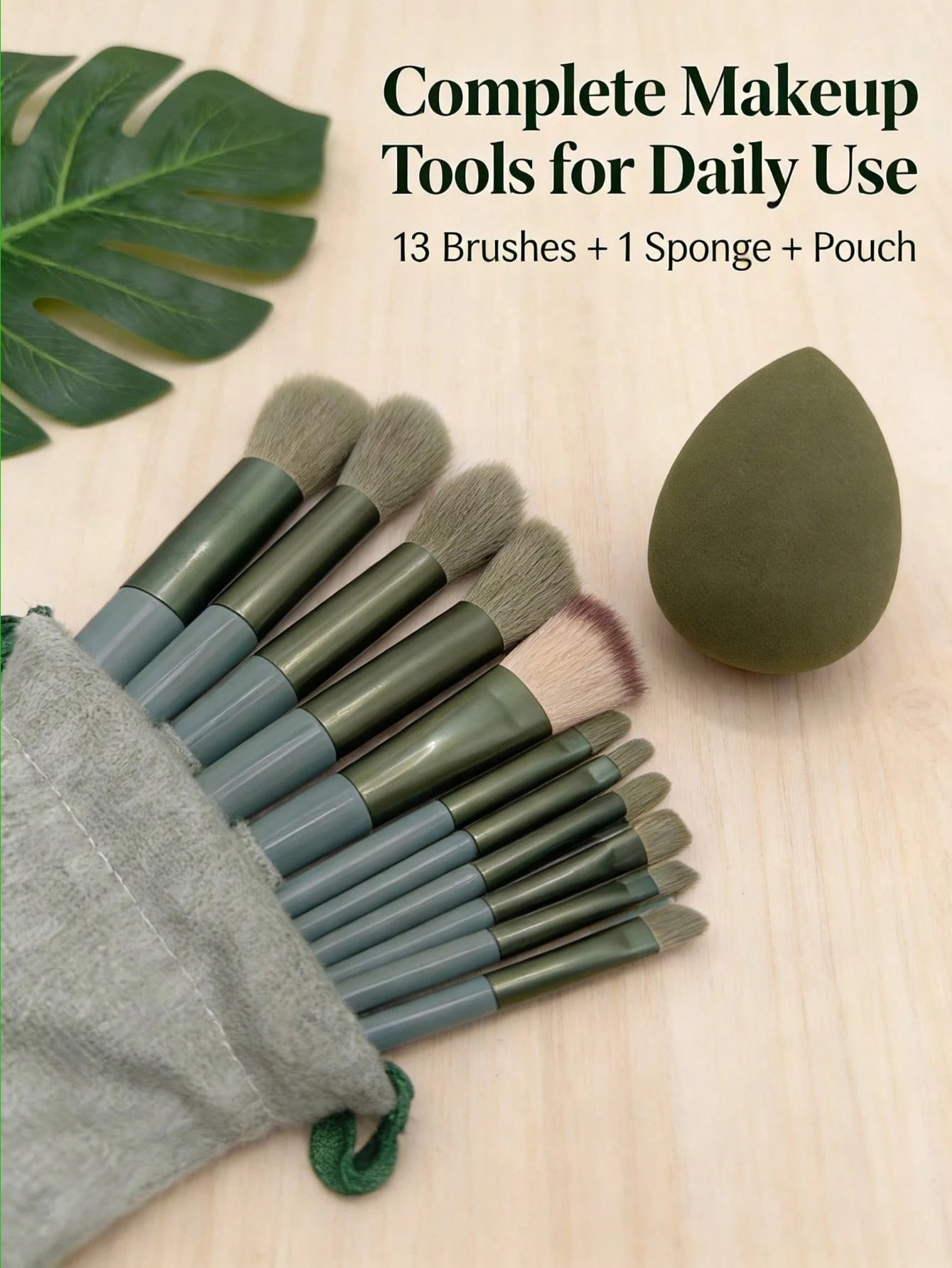 Shein 13Pcs Makeup Brush and Sponge Green