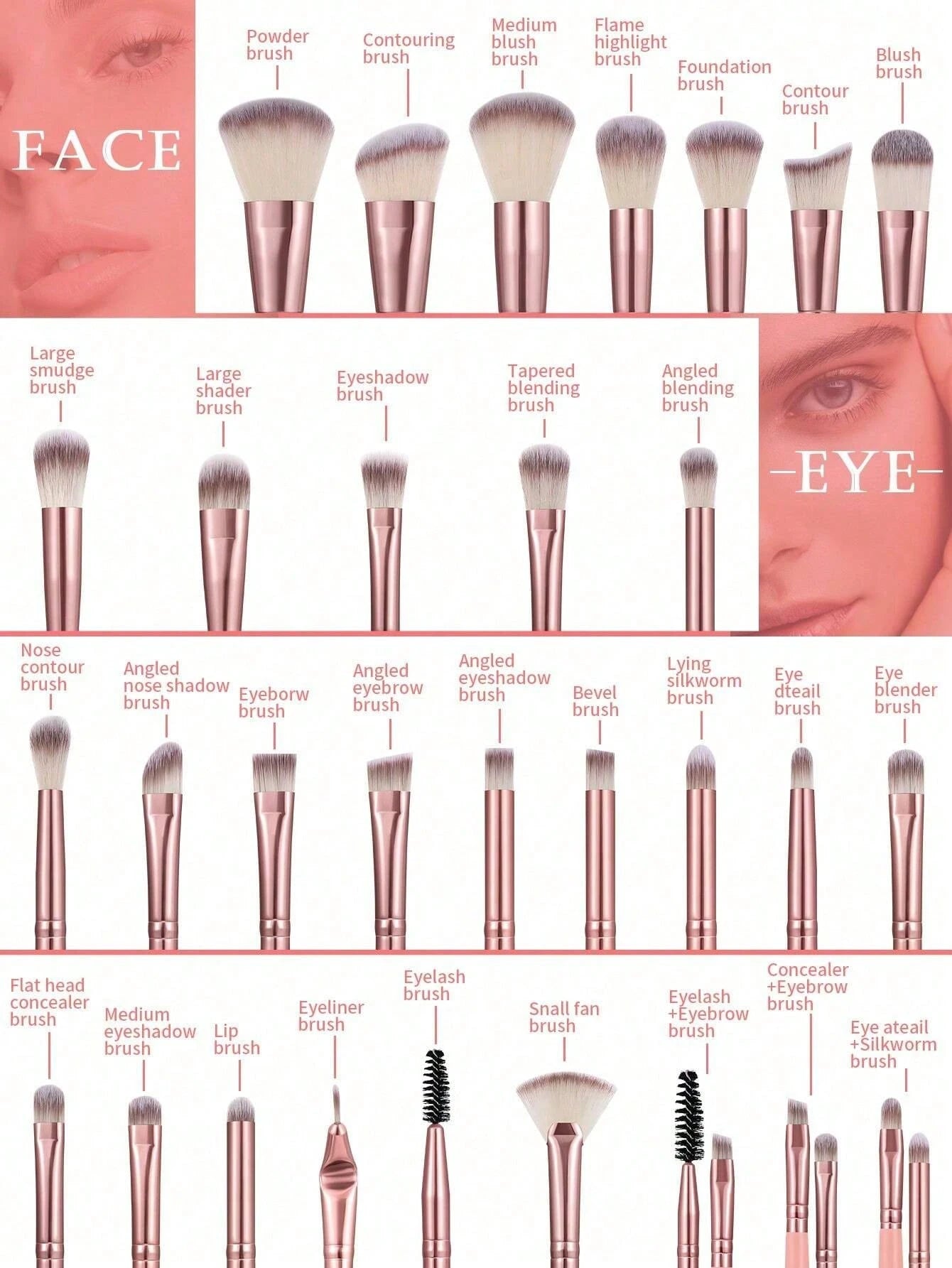 Shein 30 Pcs high-quality rose gold makeup brush set