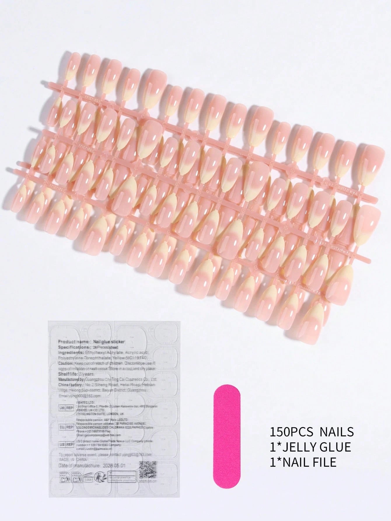 Shein 150pcs Long Almond-Shaped Fake Nail Set